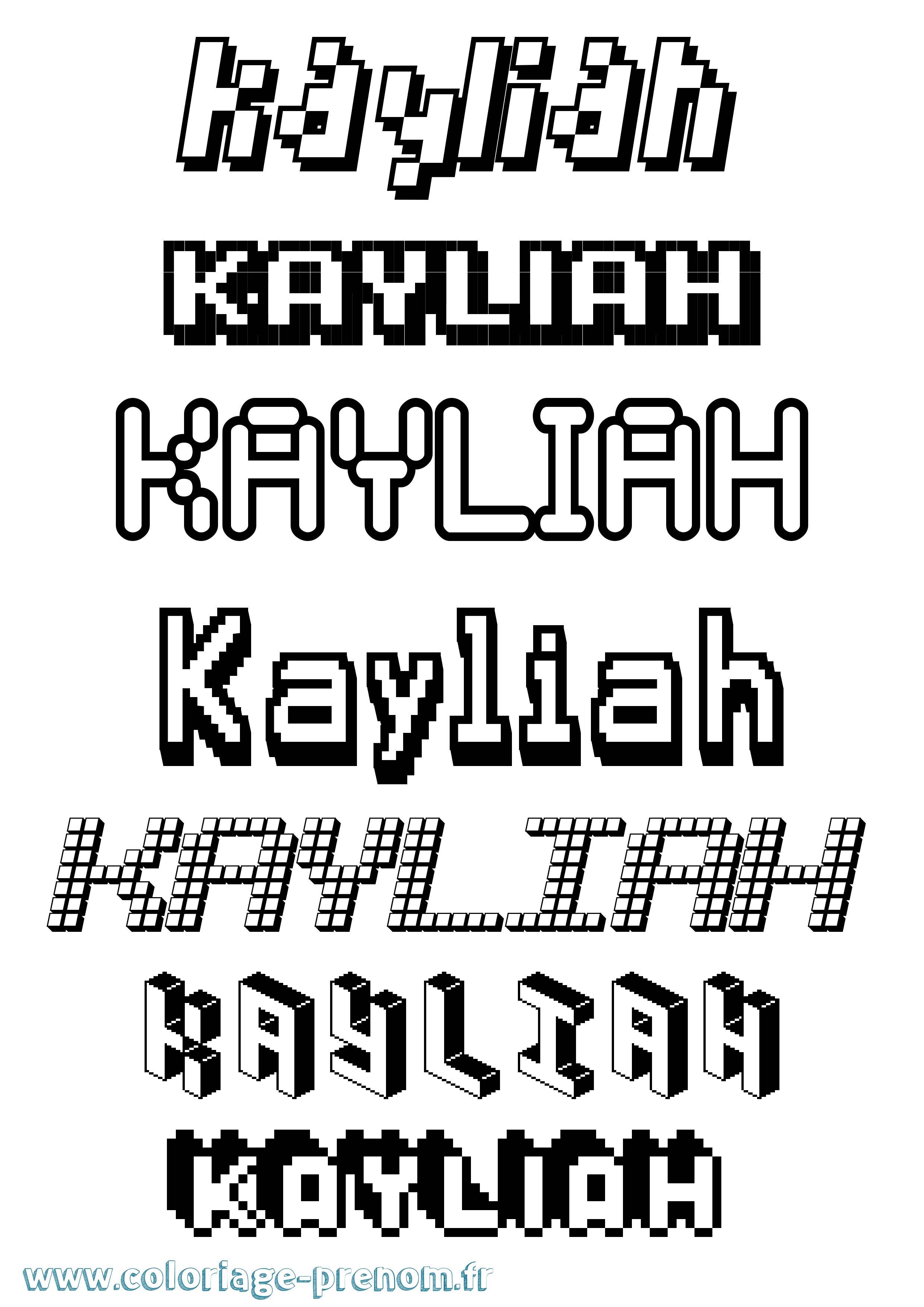 Coloriage prénom Kayliah Pixel