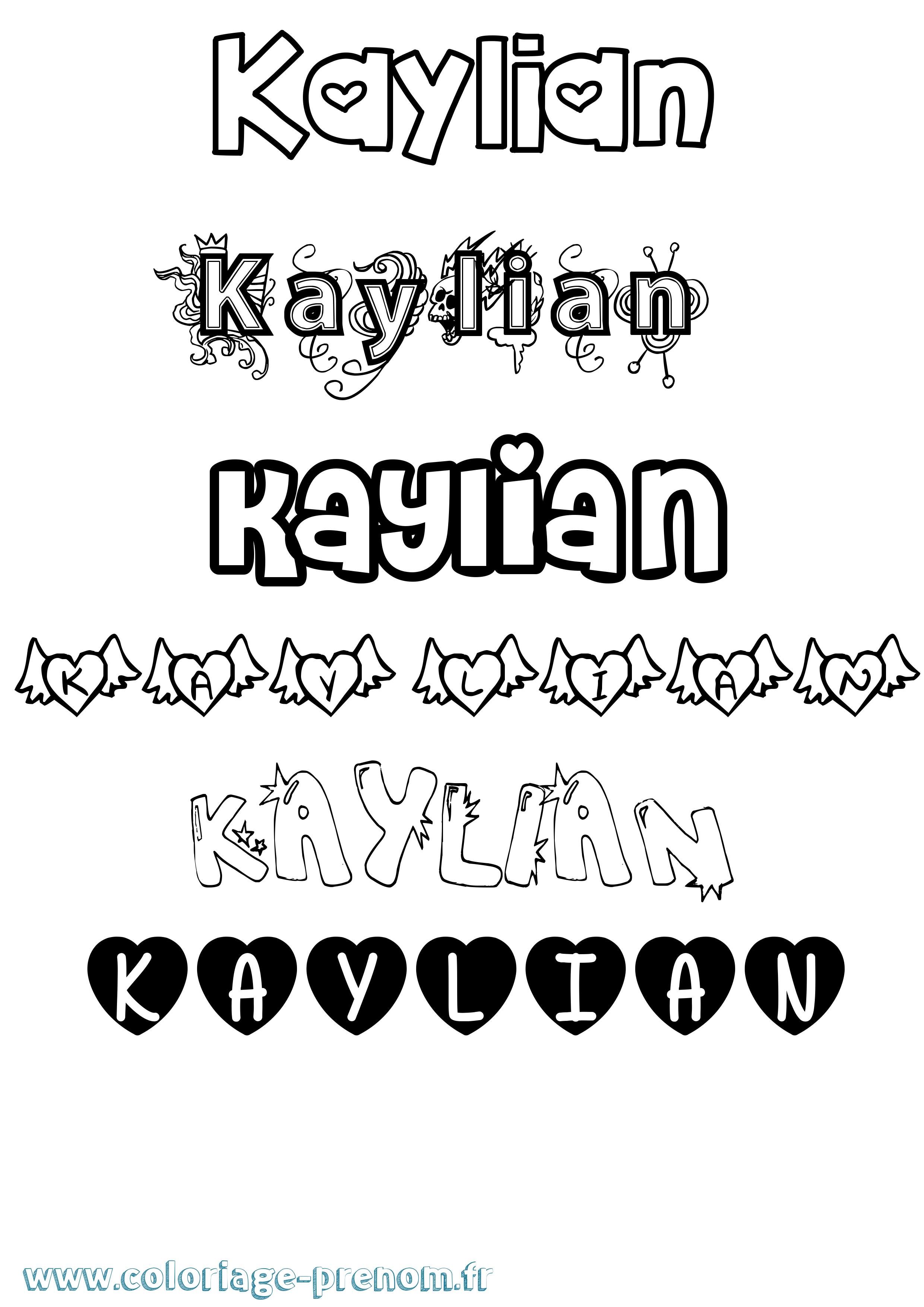 Coloriage prénom Kaylian Girly
