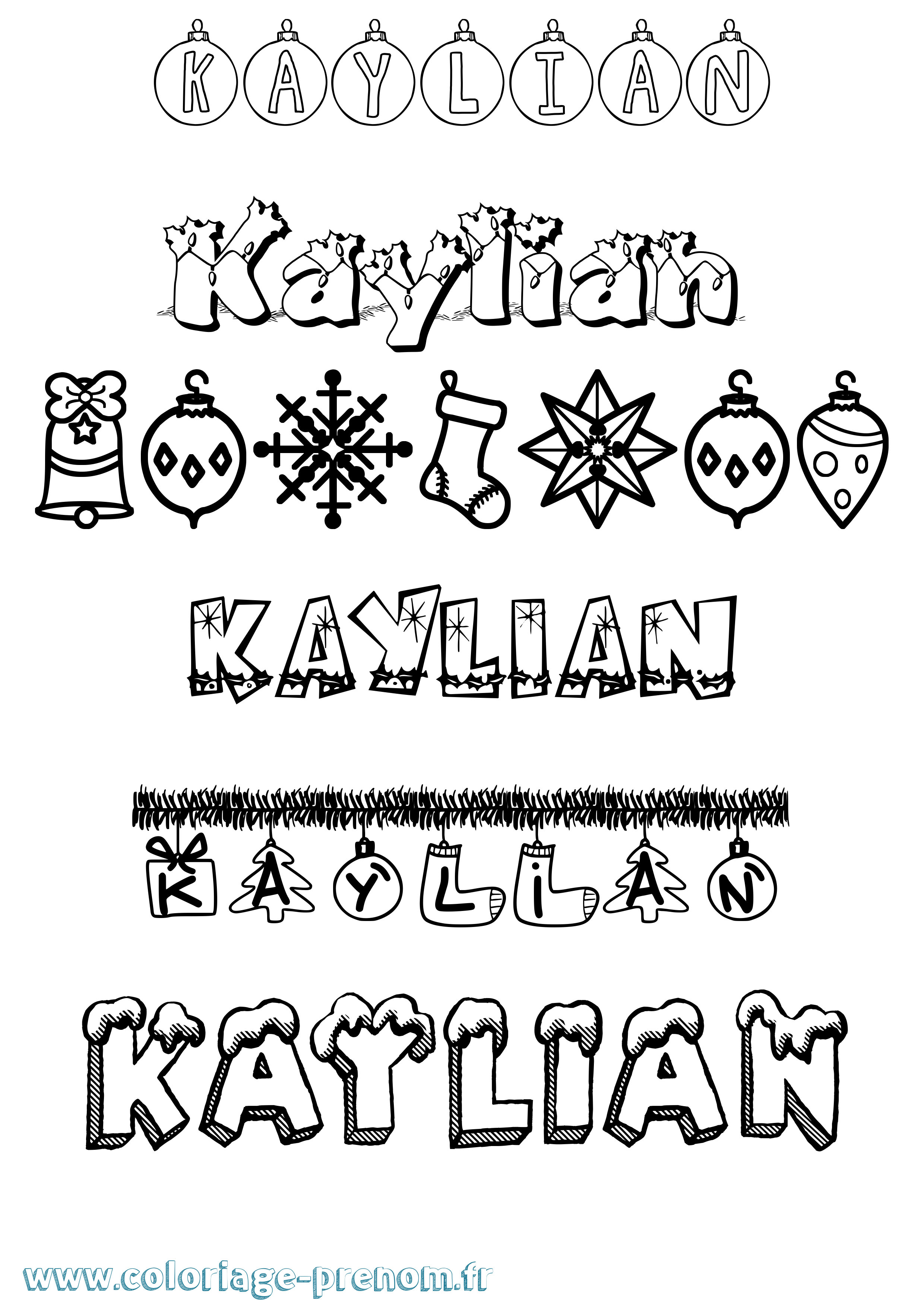 Coloriage prénom Kaylian Noël