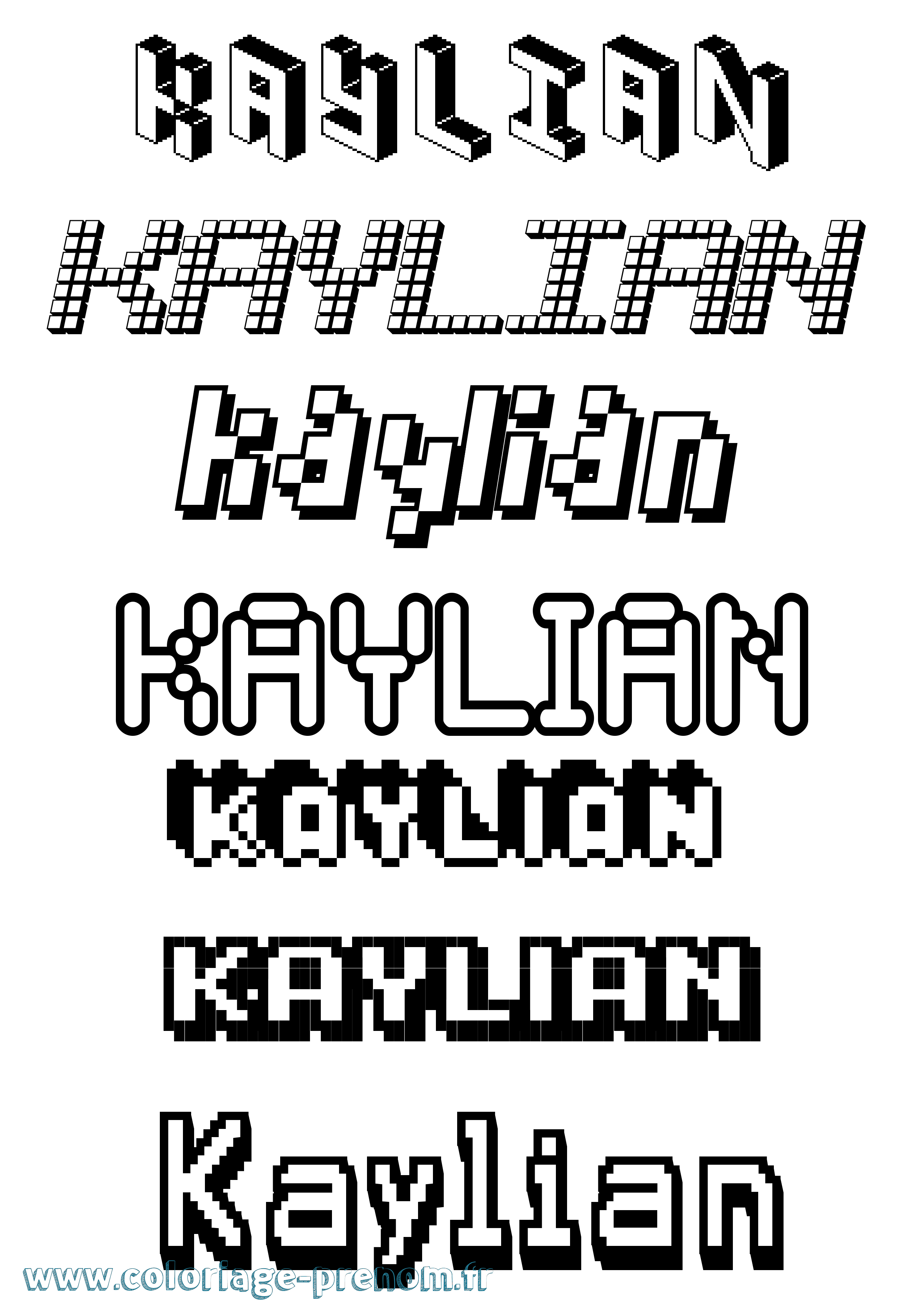 Coloriage prénom Kaylian Pixel