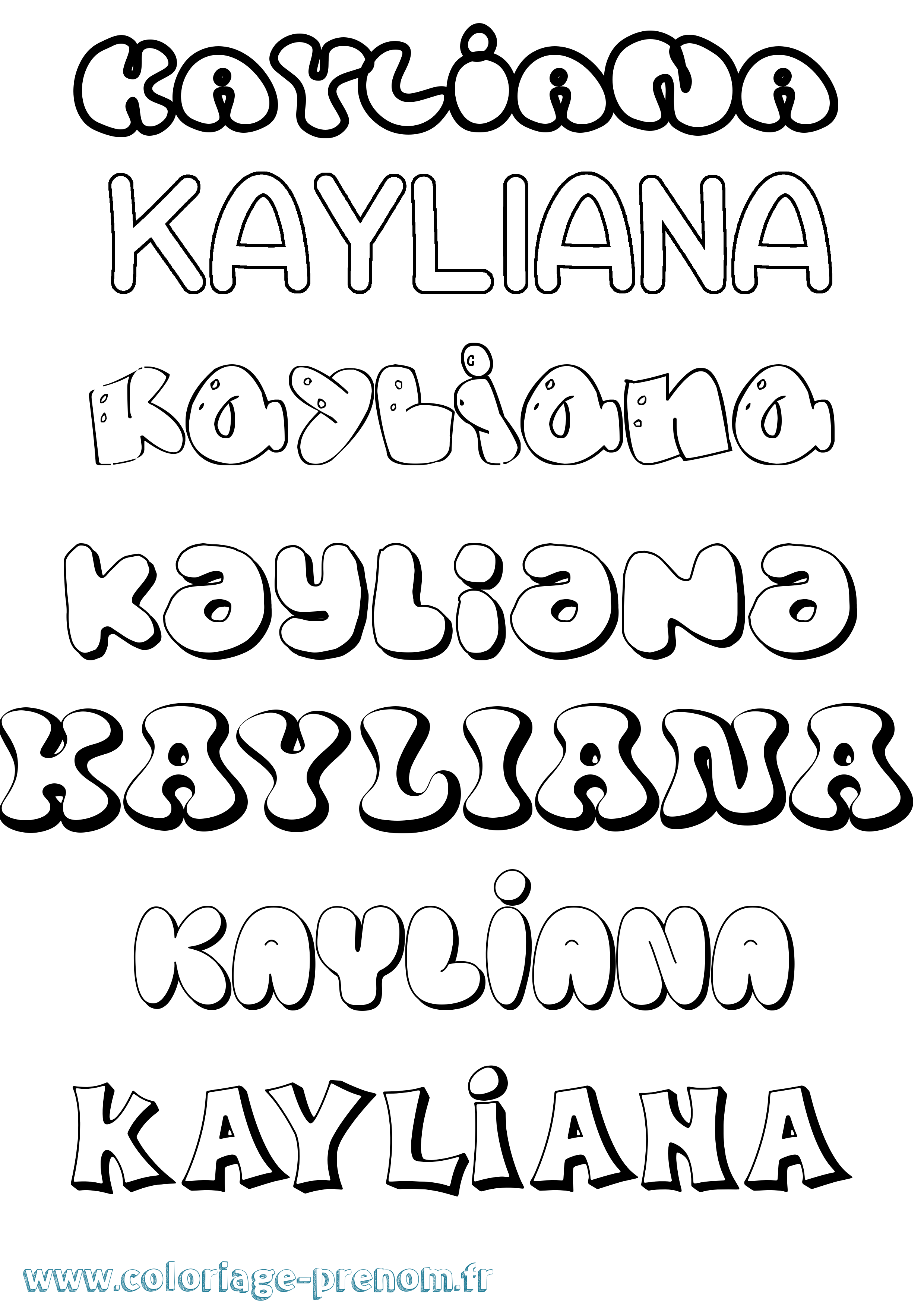 Coloriage prénom Kayliana Bubble