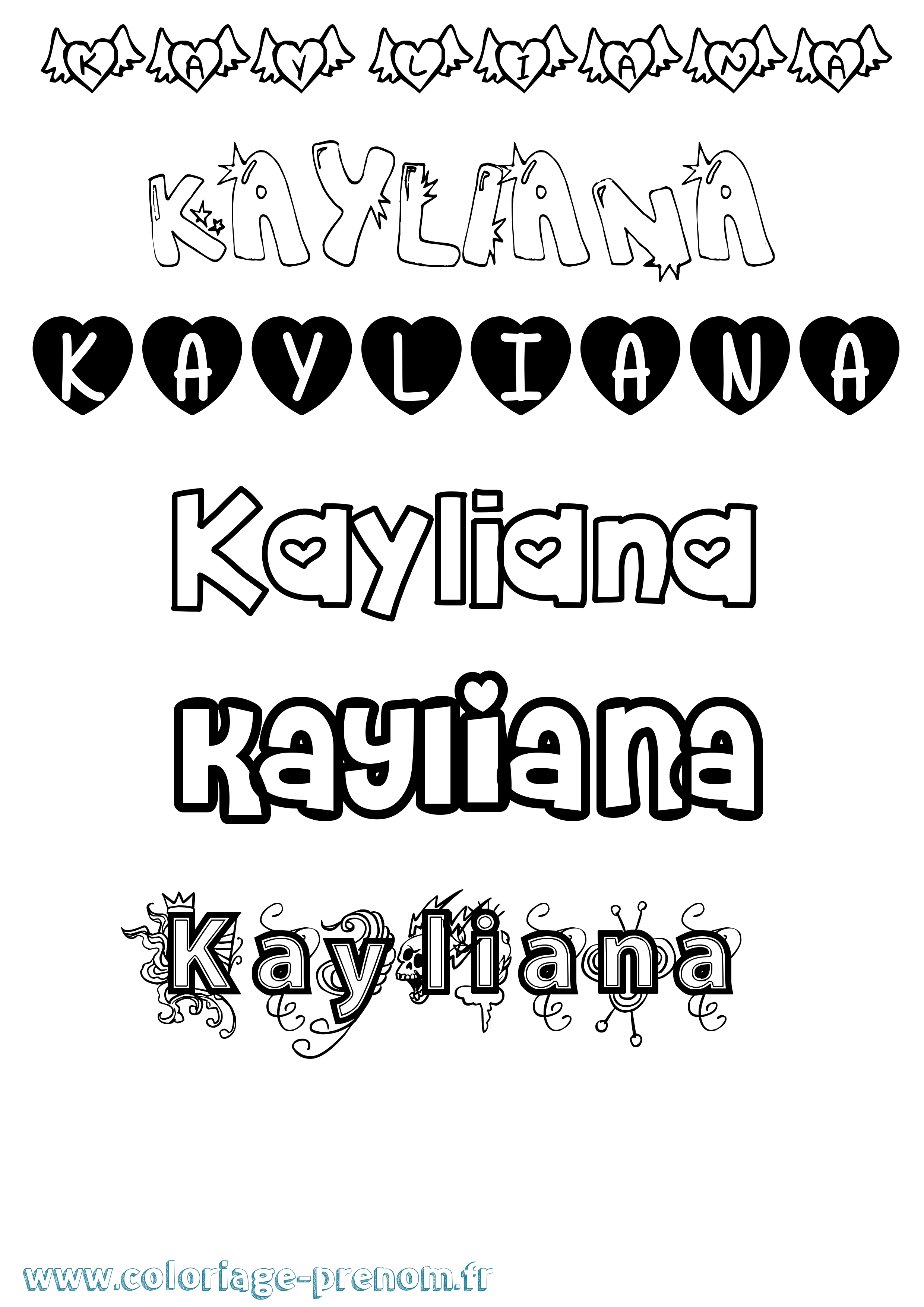 Coloriage prénom Kayliana Girly