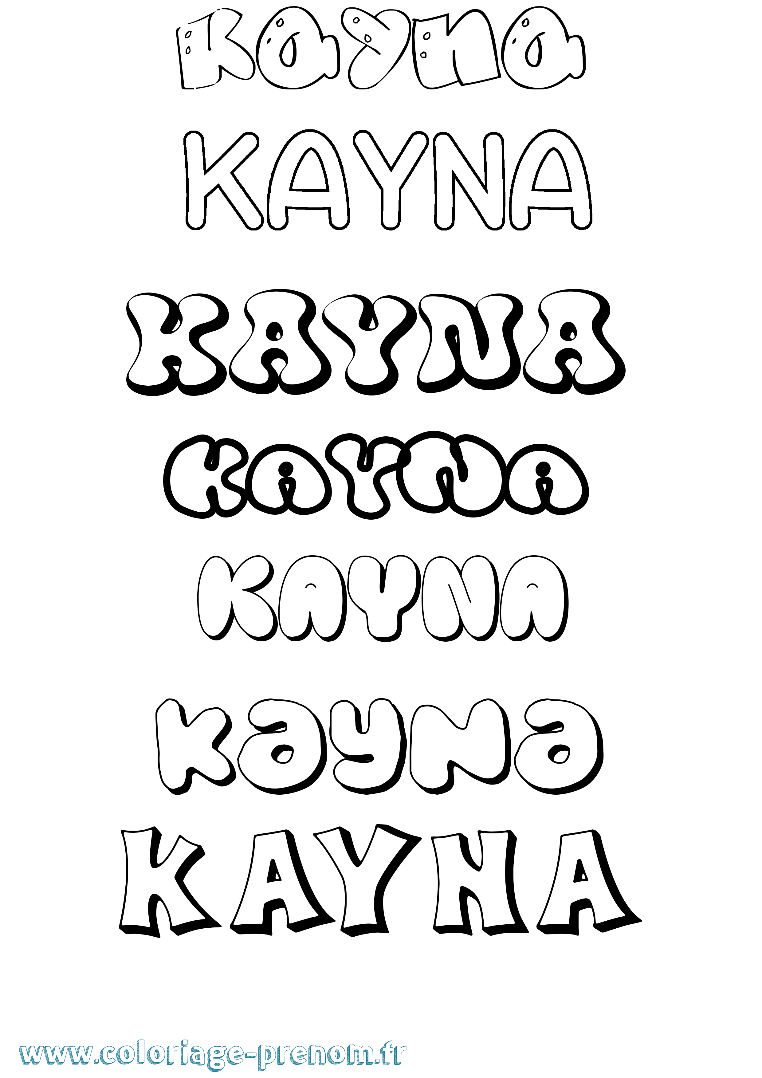Coloriage prénom Kayna Bubble