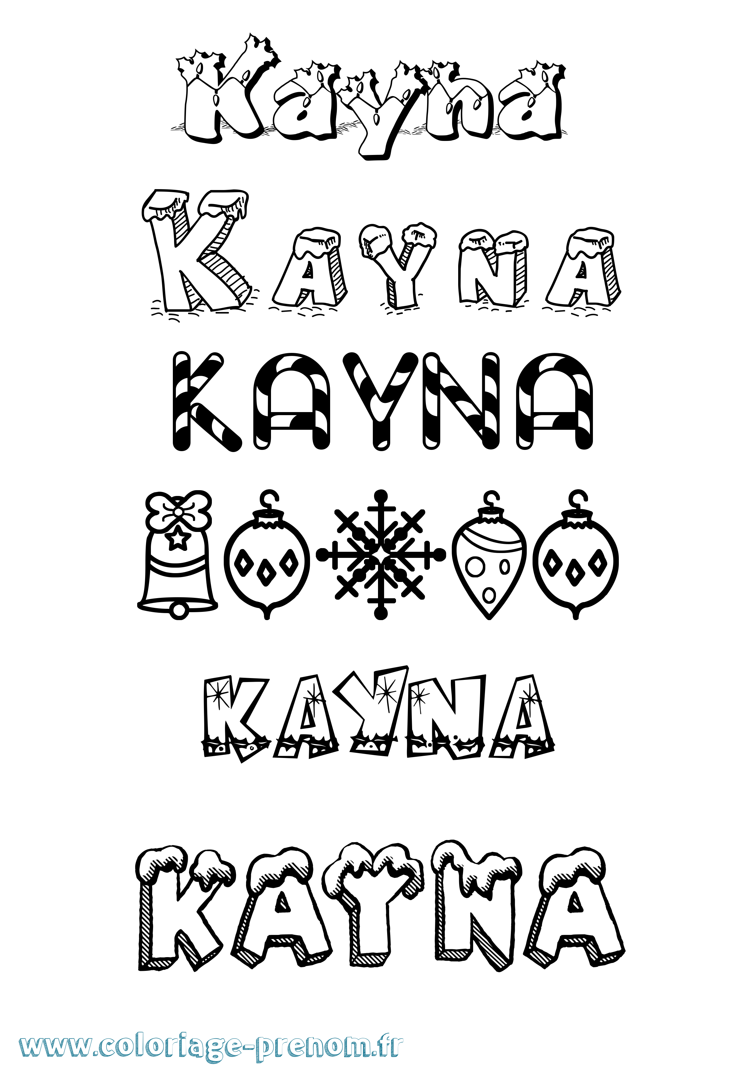 Coloriage prénom Kayna Noël