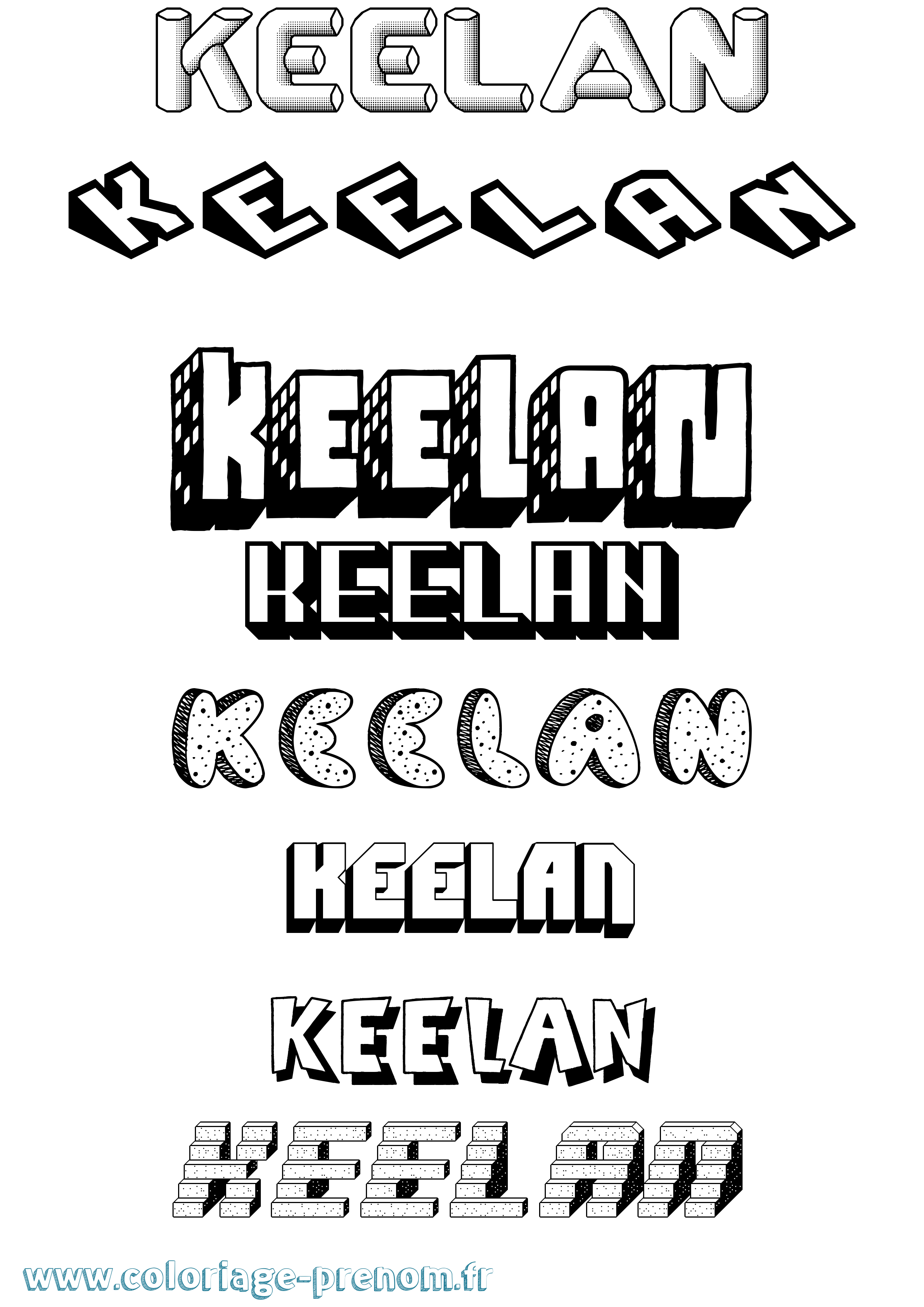 Coloriage prénom Keelan Effet 3D