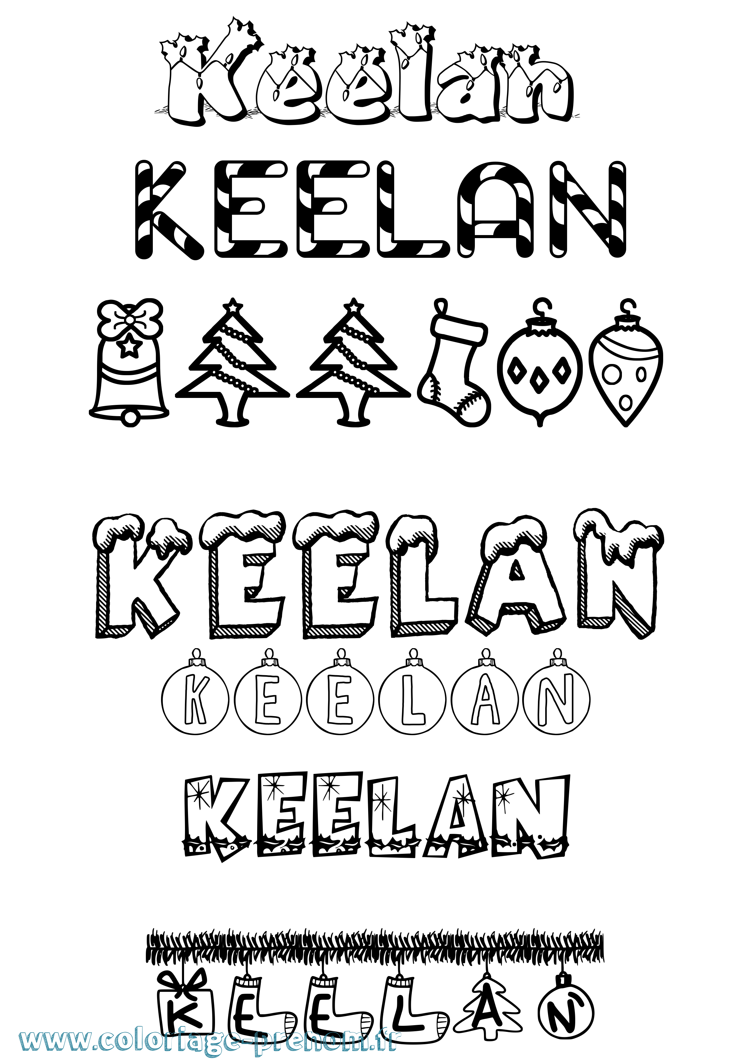Coloriage prénom Keelan Noël