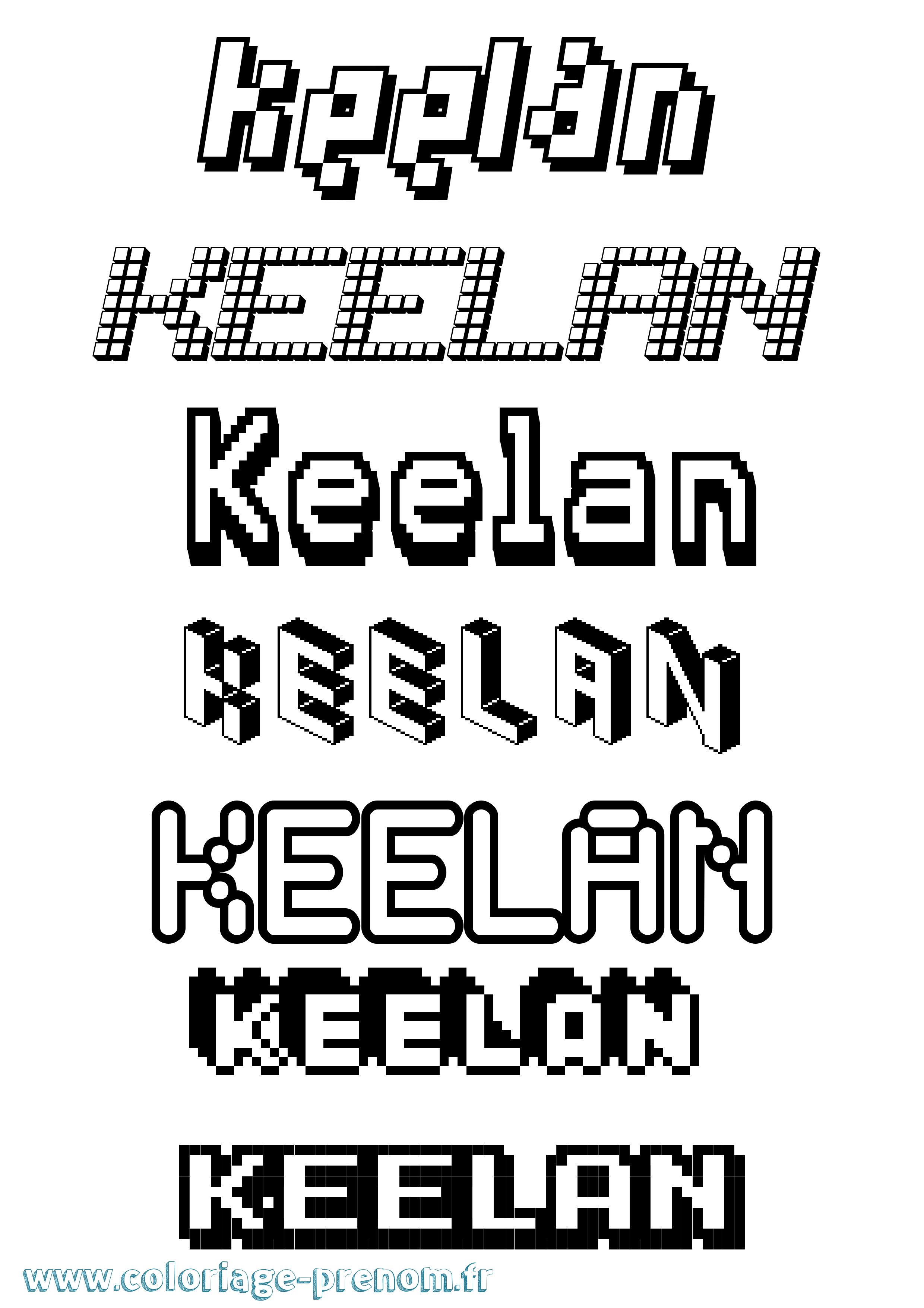 Coloriage prénom Keelan Pixel