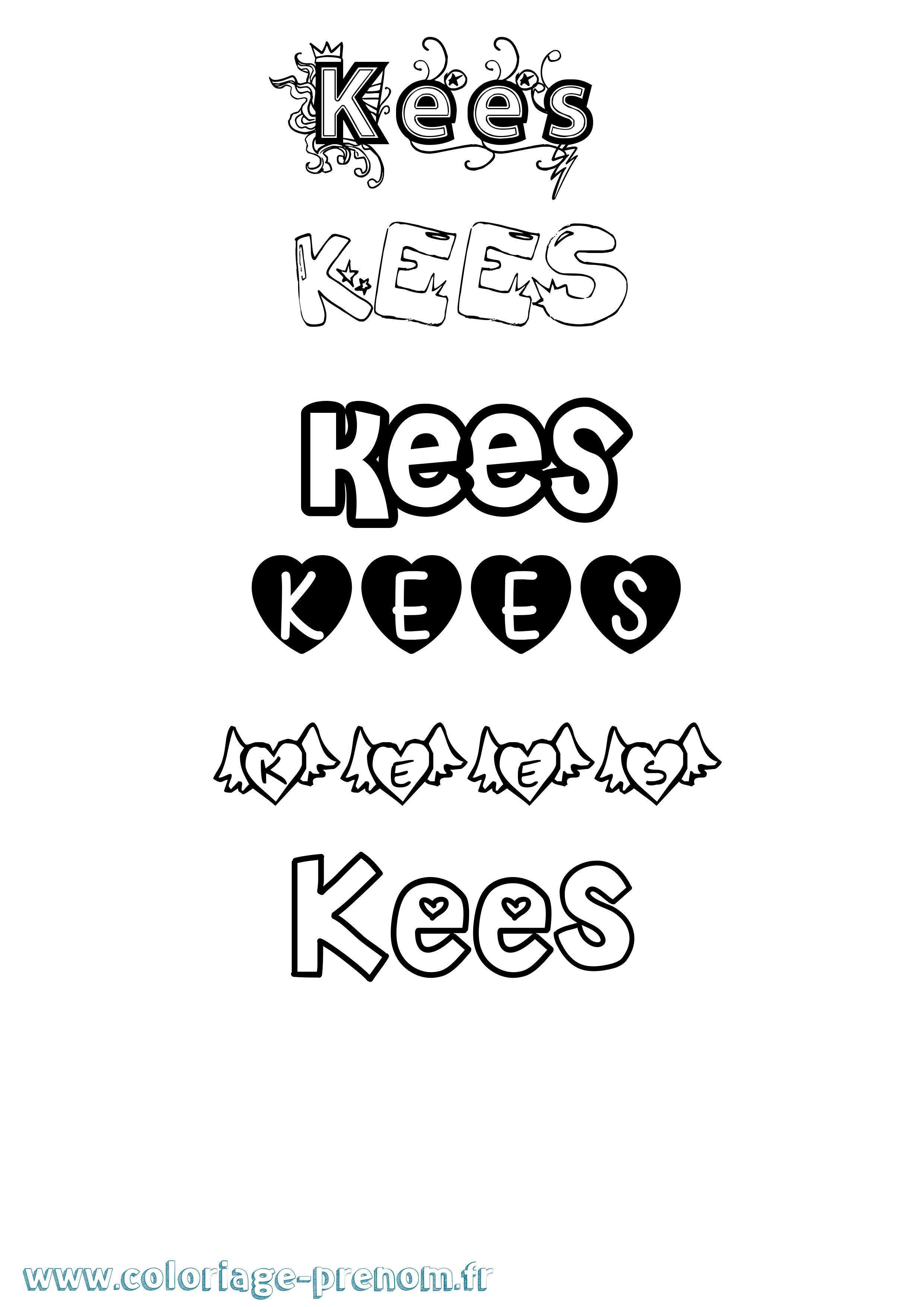Coloriage Kees Girly Coloriage prénom Kees Girly