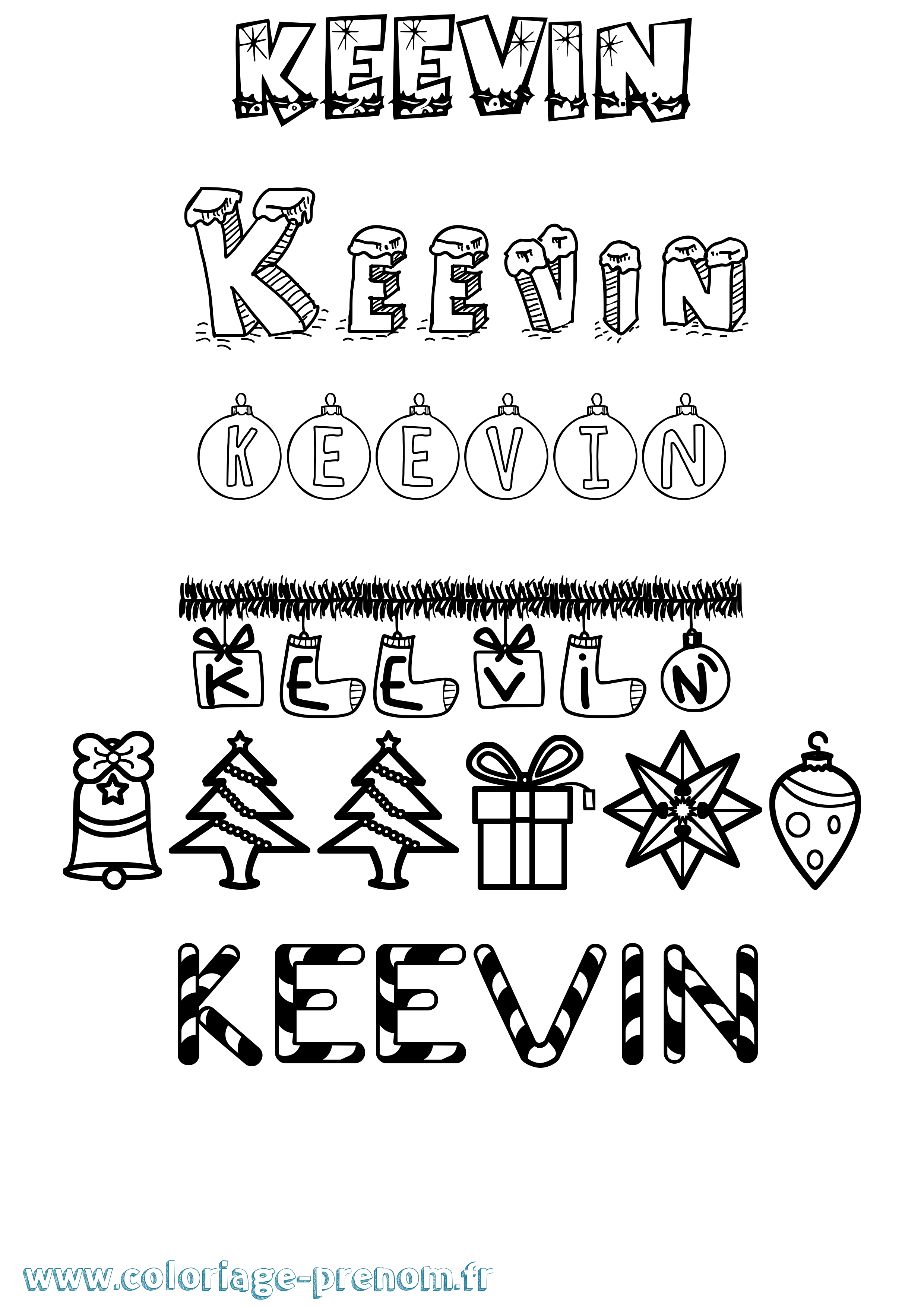 Coloriage prénom Keevin Noël