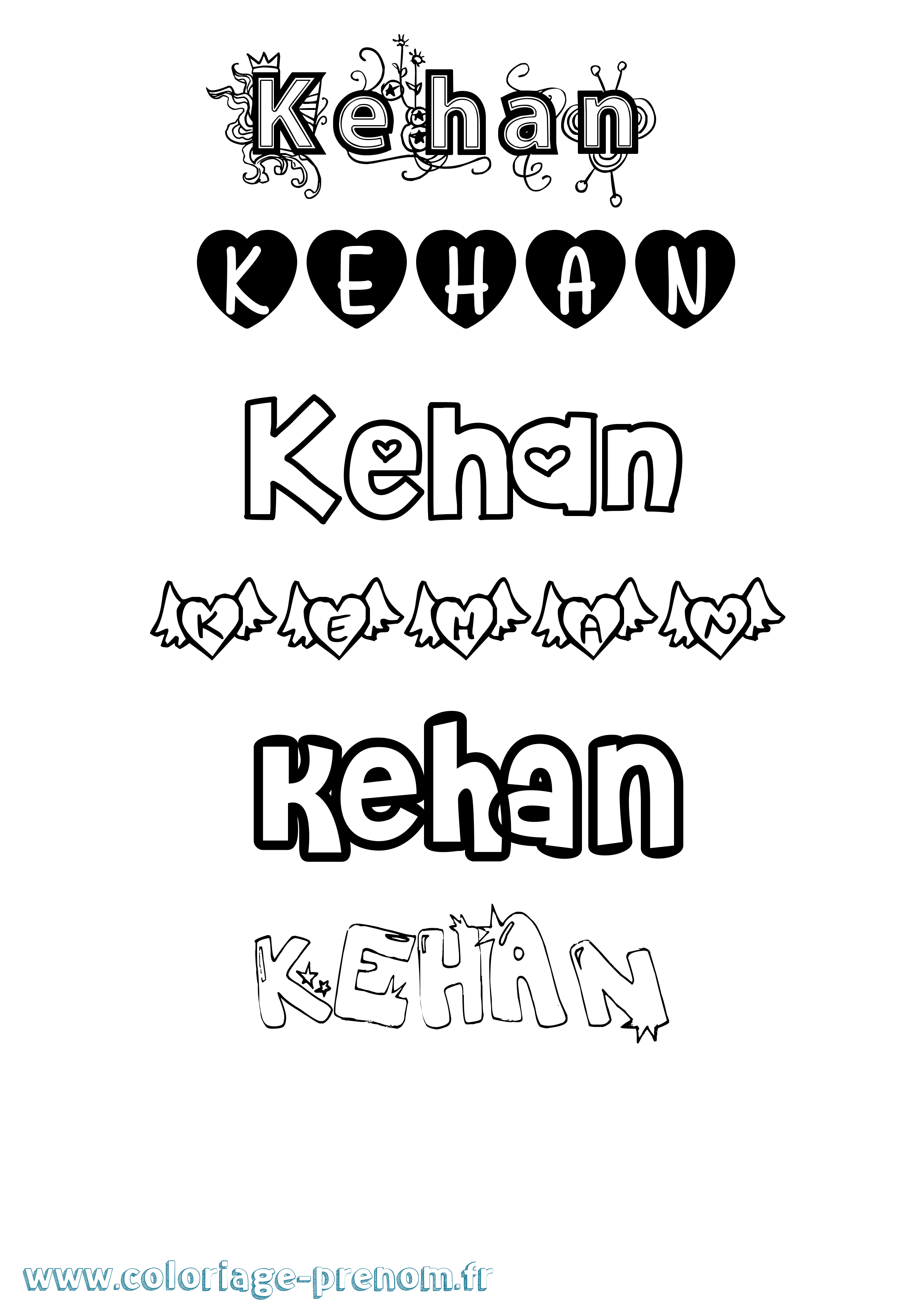 Coloriage prénom Kehan Girly