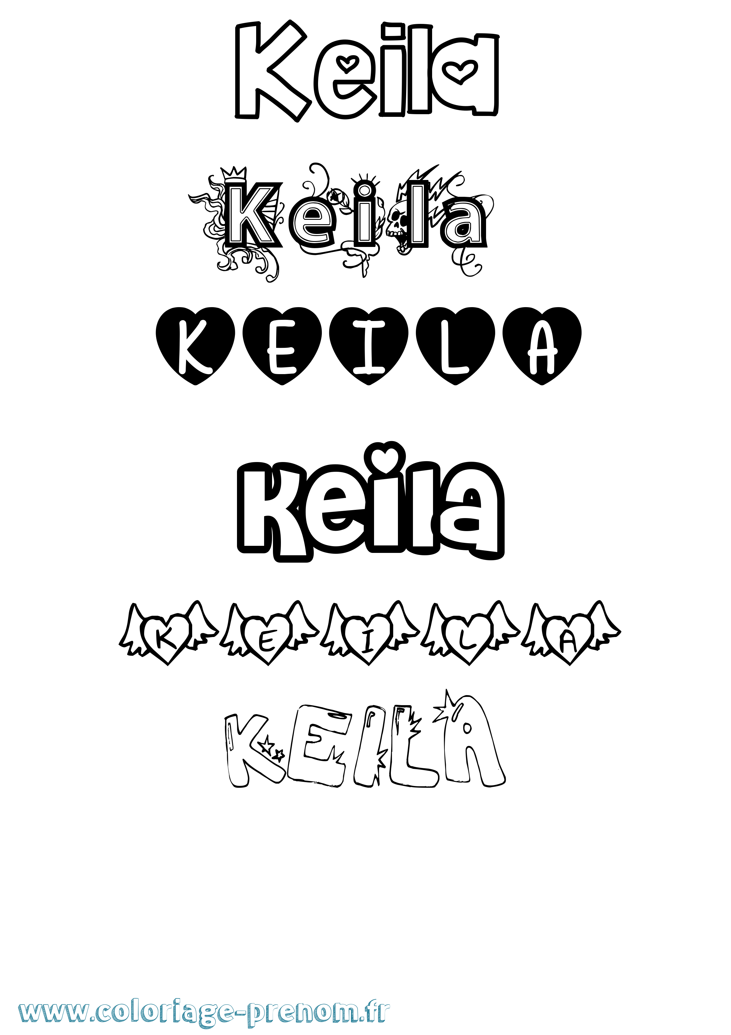 Coloriage prénom Keila Girly