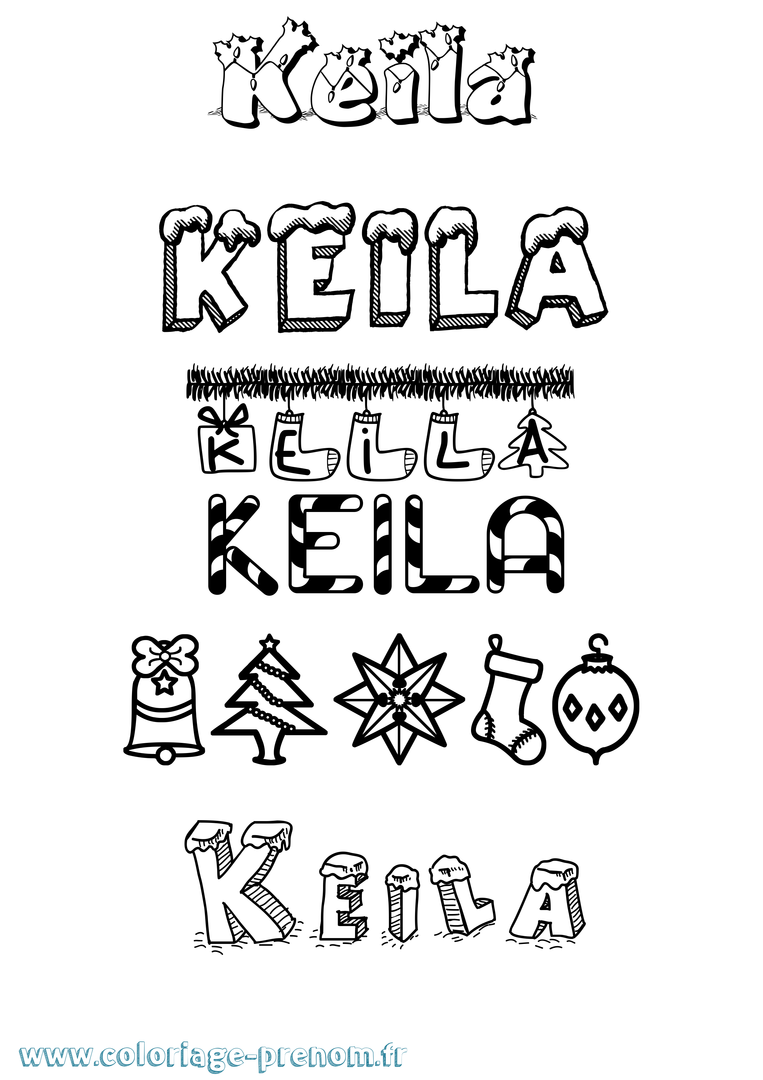 Coloriage prénom Keila Noël