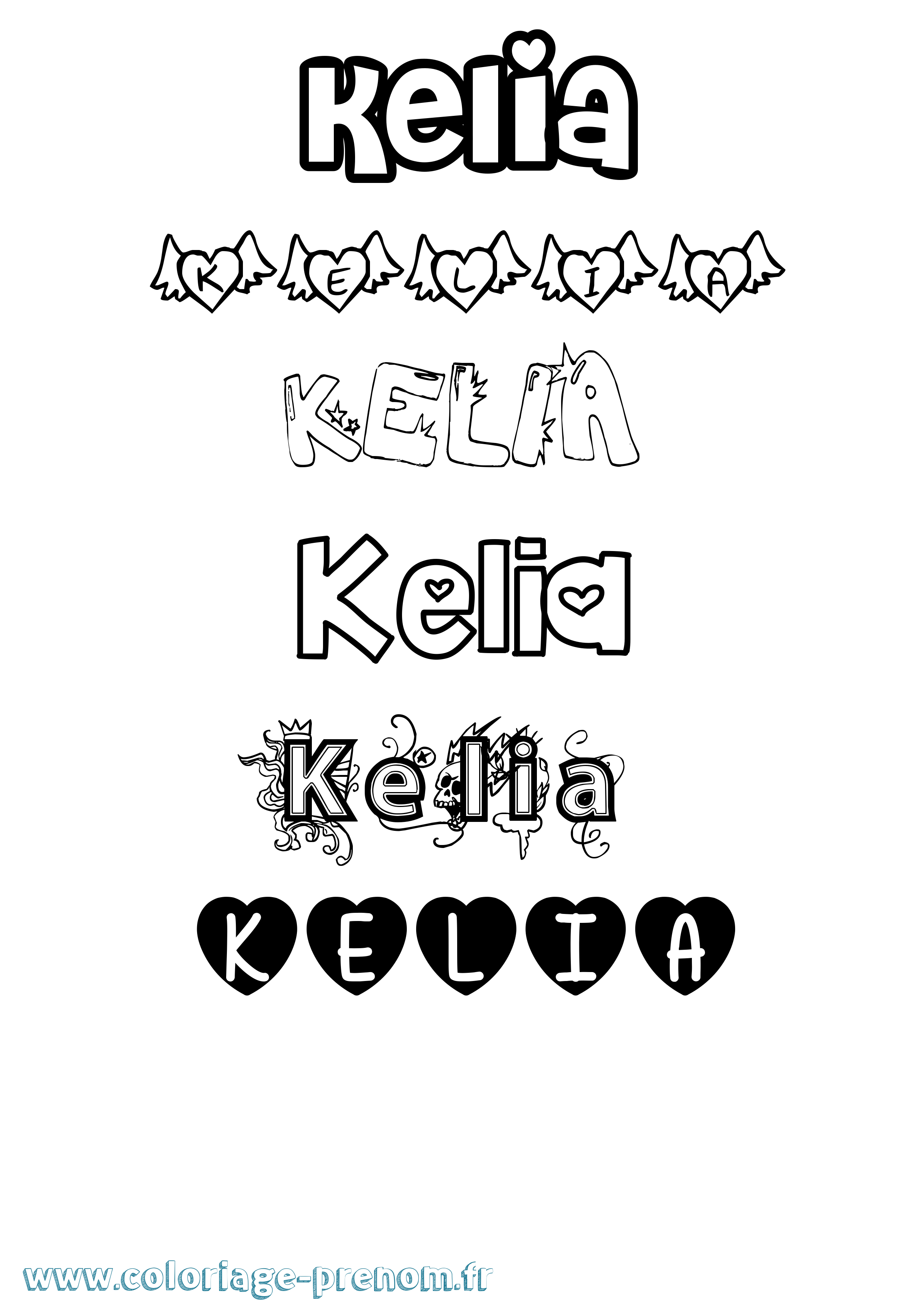 Coloriage prénom Kelia Girly