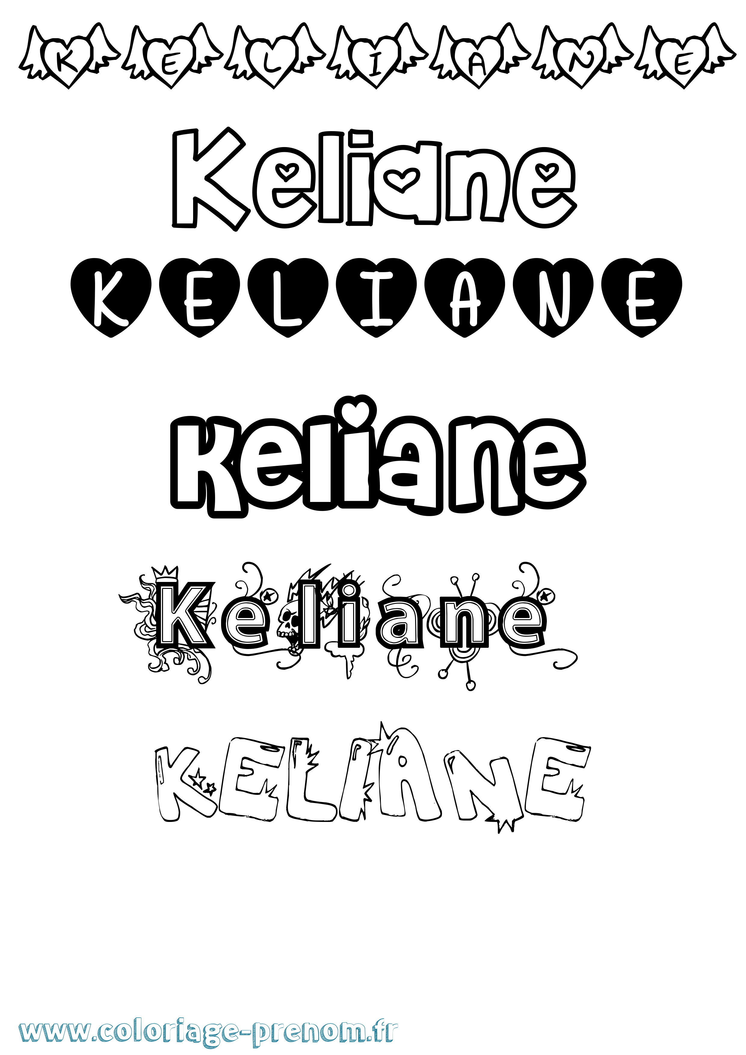 Coloriage prénom Keliane Girly