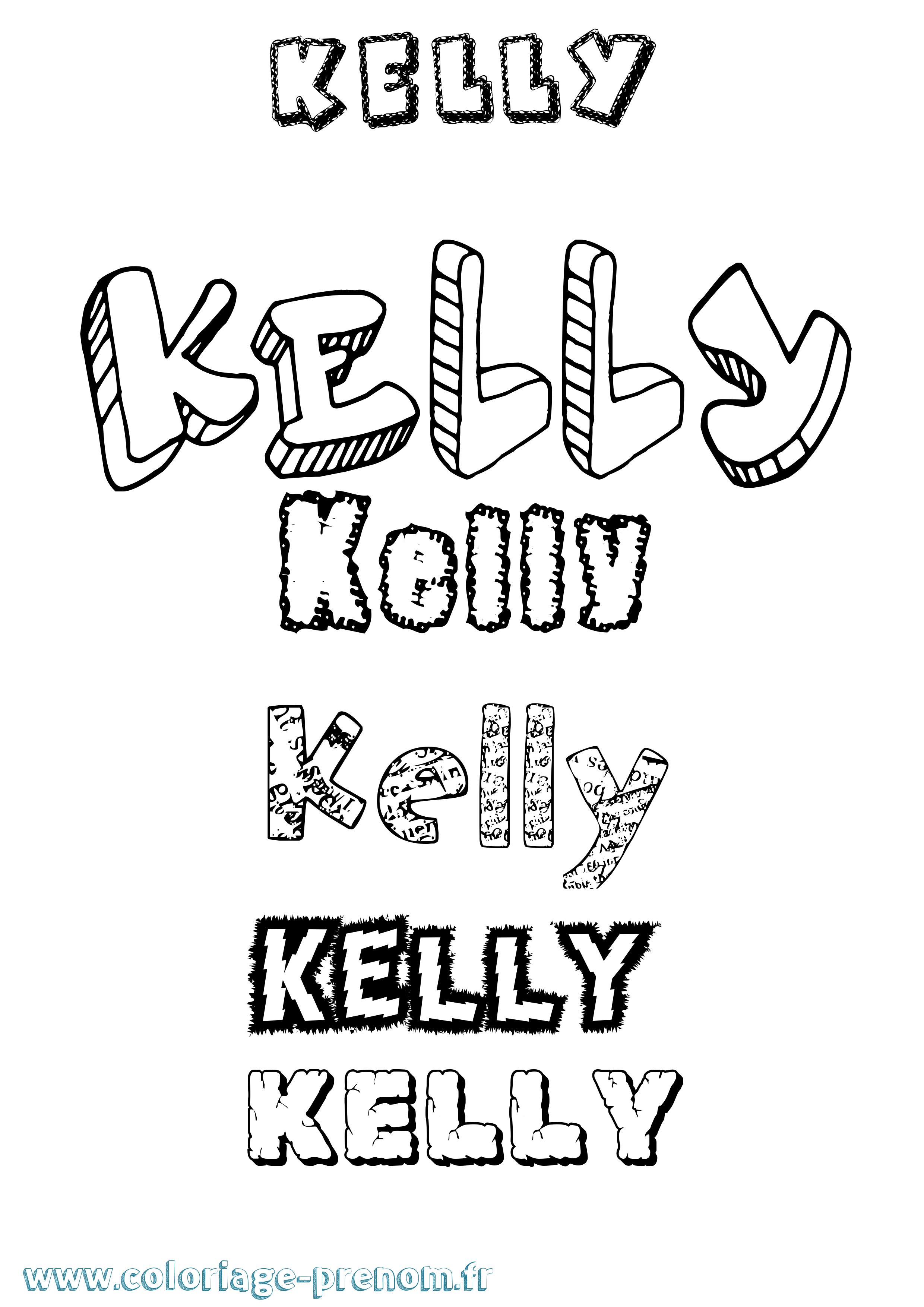 Coloriage prénom Kelly Destructuré