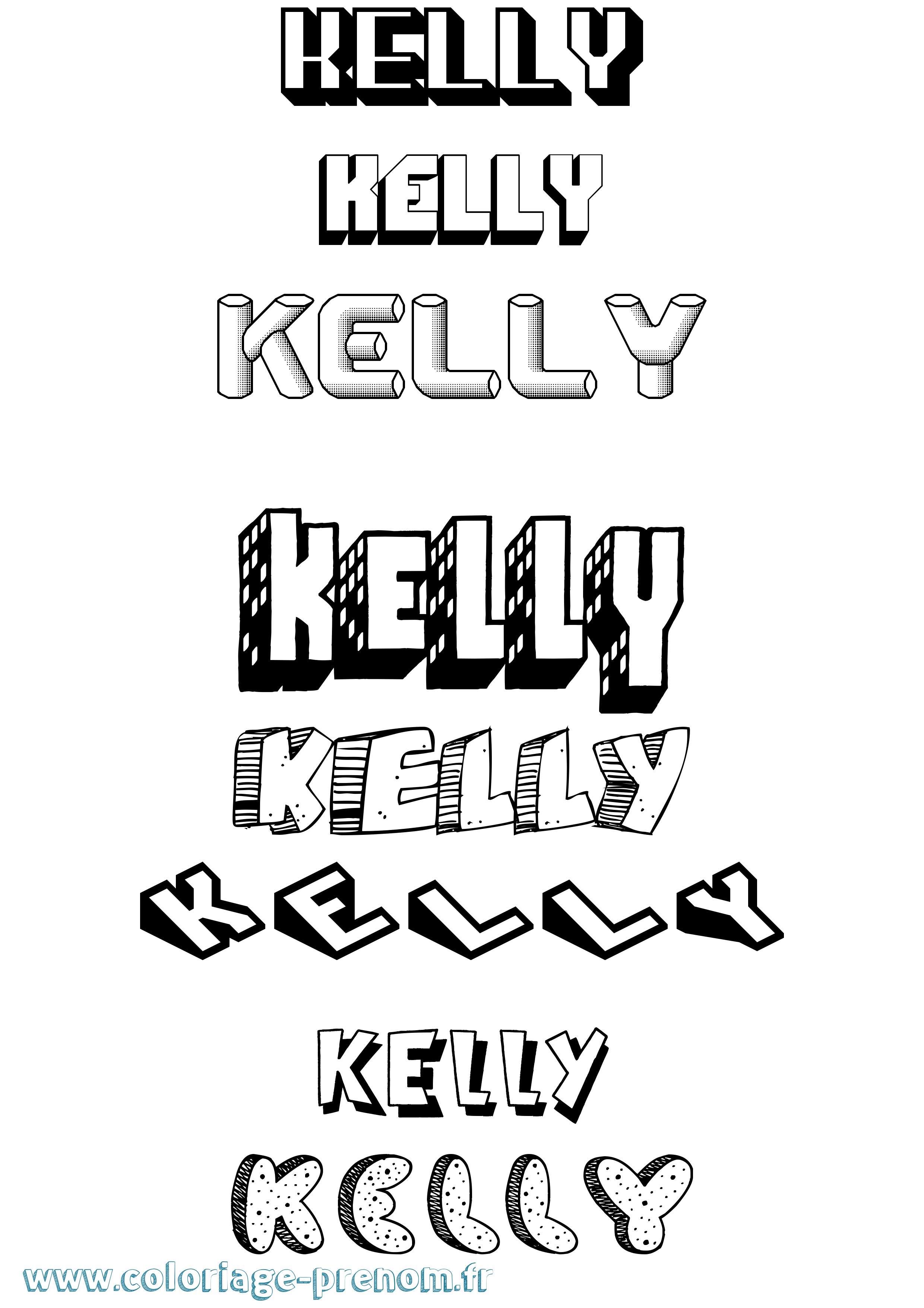 Coloriage prénom Kelly Effet 3D