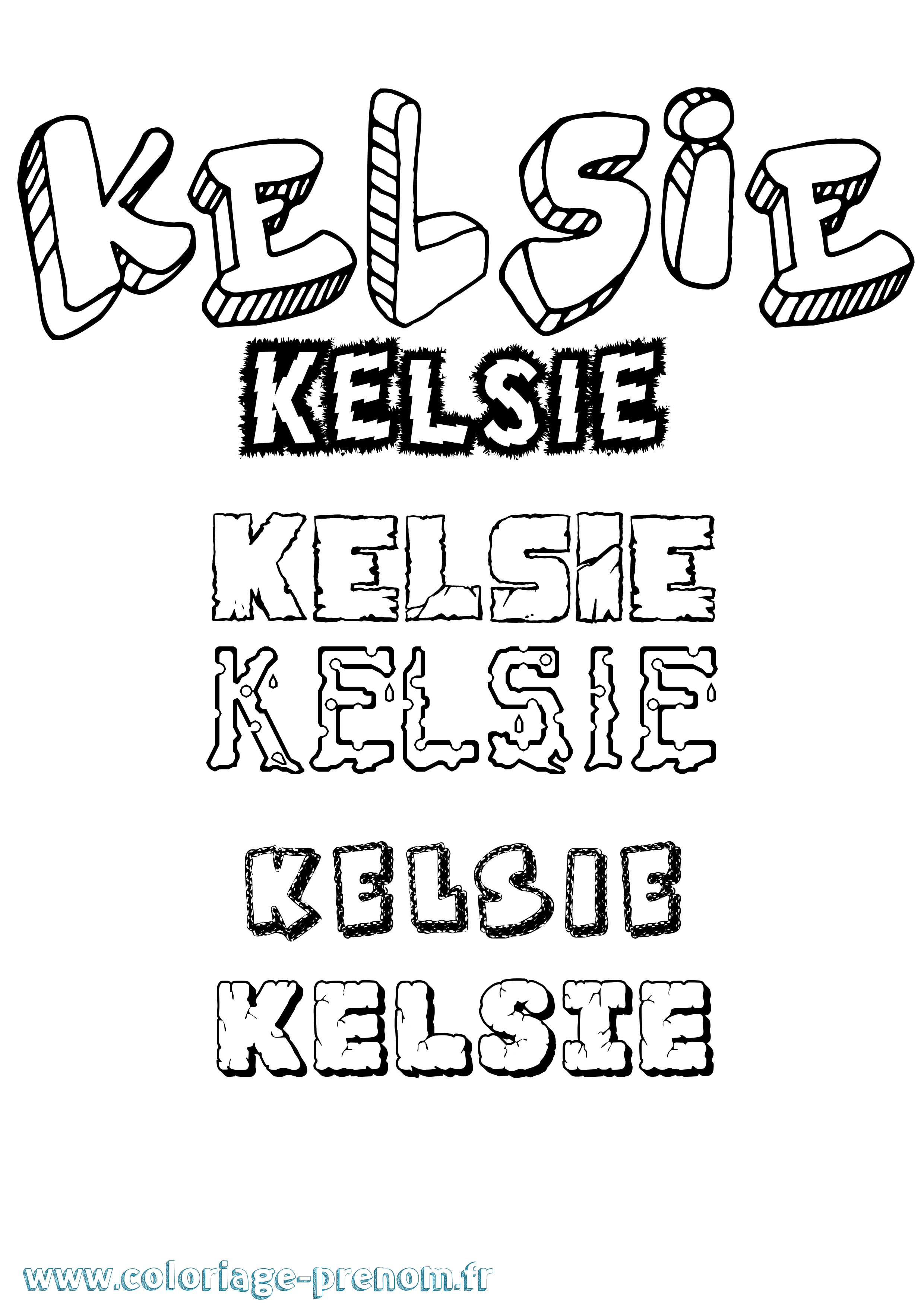Coloriage Kelsie Destructuré Coloriage prénom Kelsie Destructuré