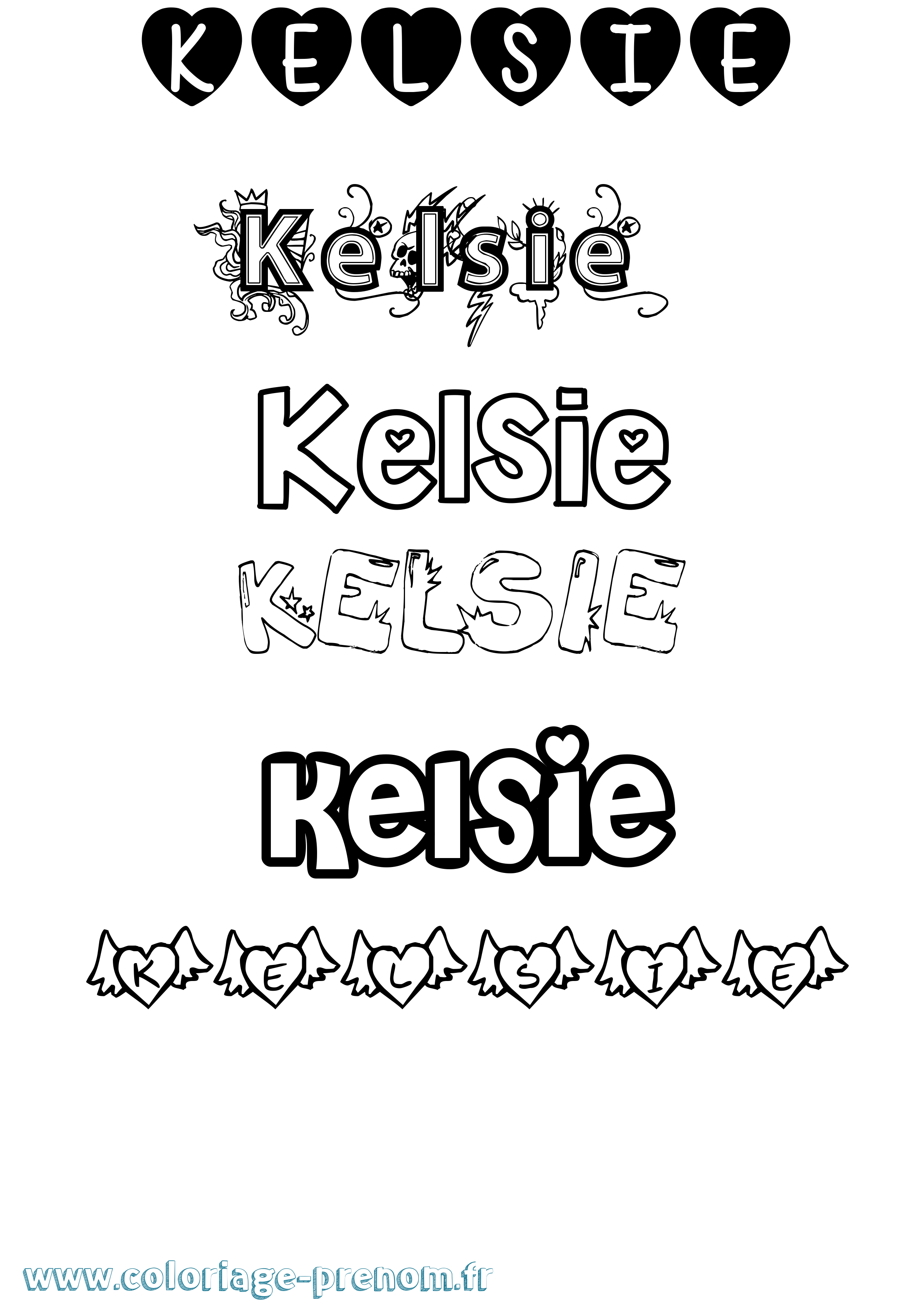 Coloriage Kelsie Girly Coloriage prénom Kelsie Girly