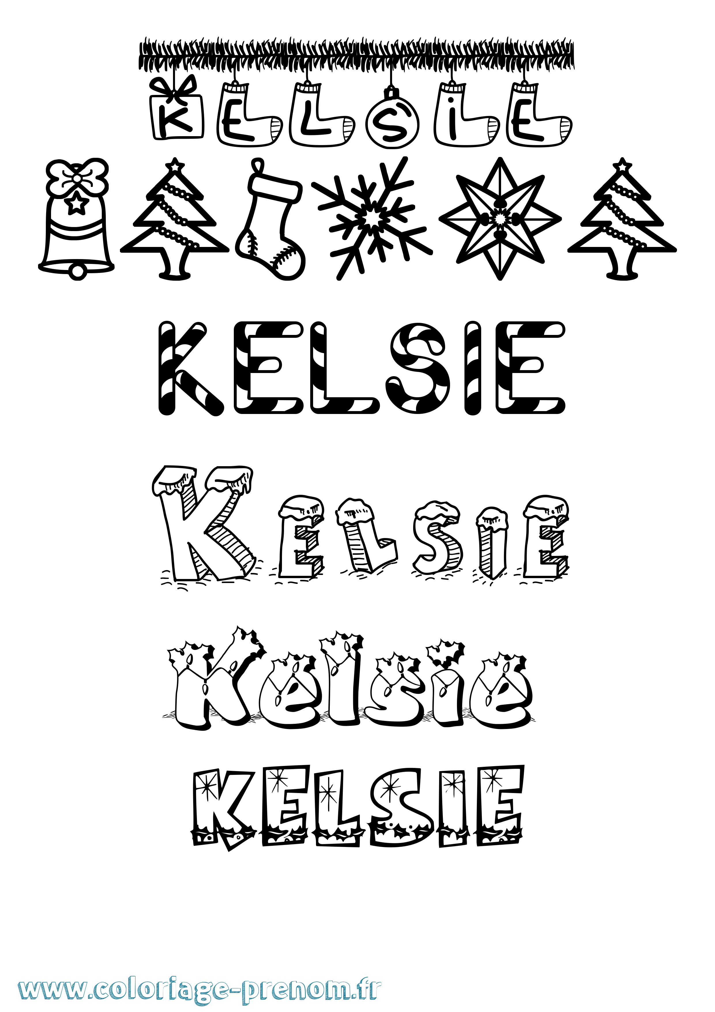Coloriage Kelsie Noël Coloriage prénom Kelsie Noël