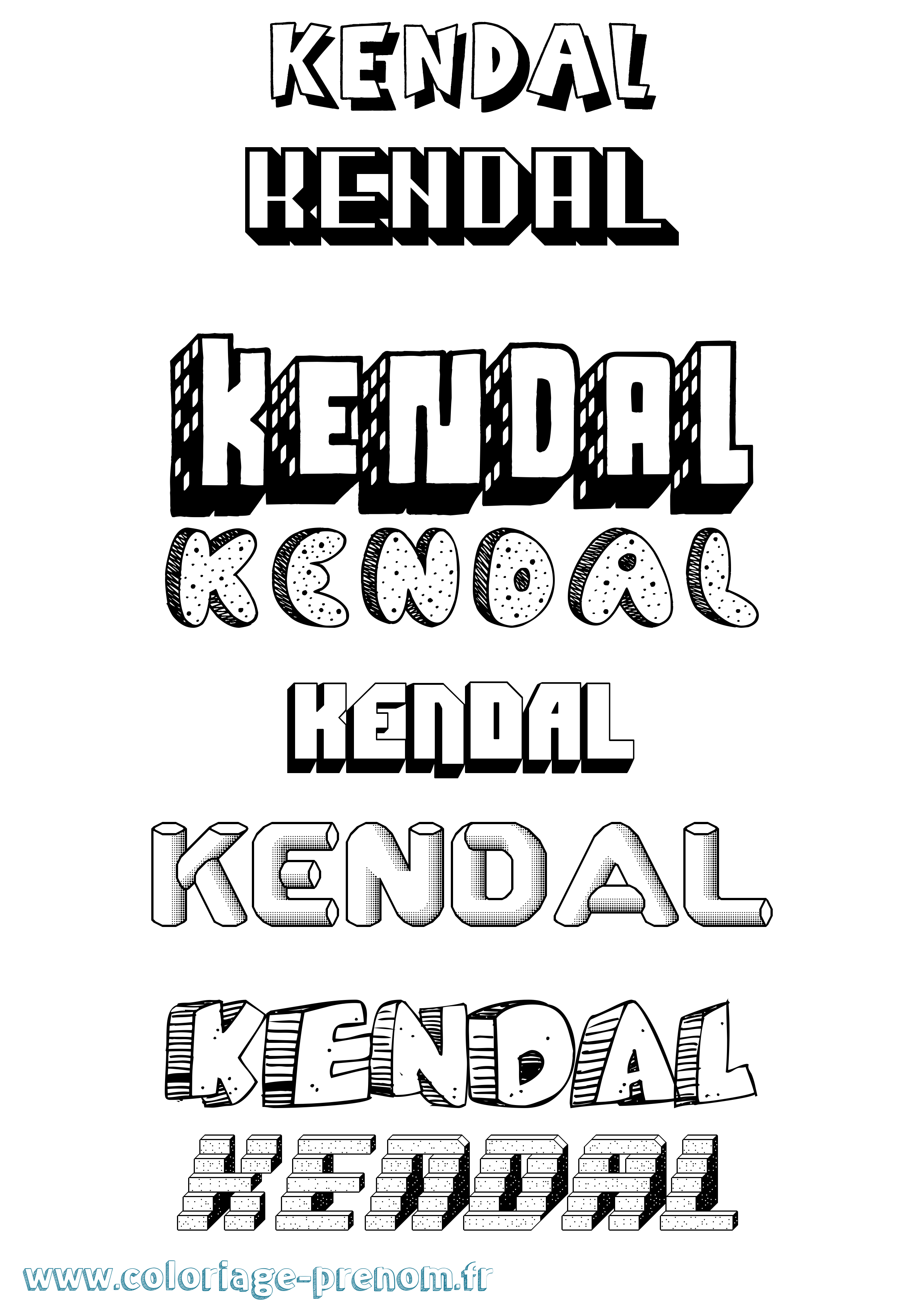 Coloriage prénom Kendal Effet 3D
