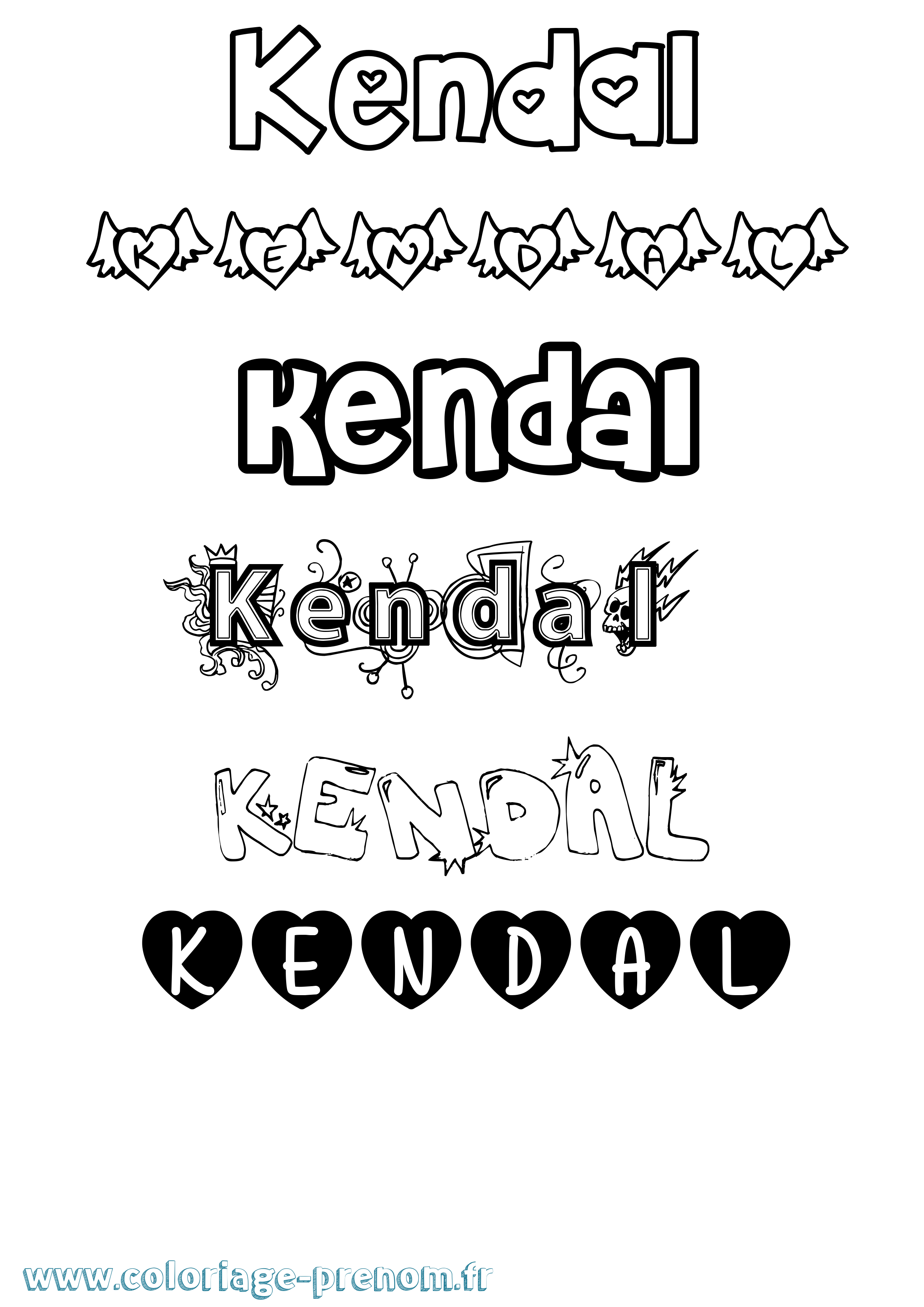 Coloriage Kendal Girly Coloriage prénom Kendal Girly
