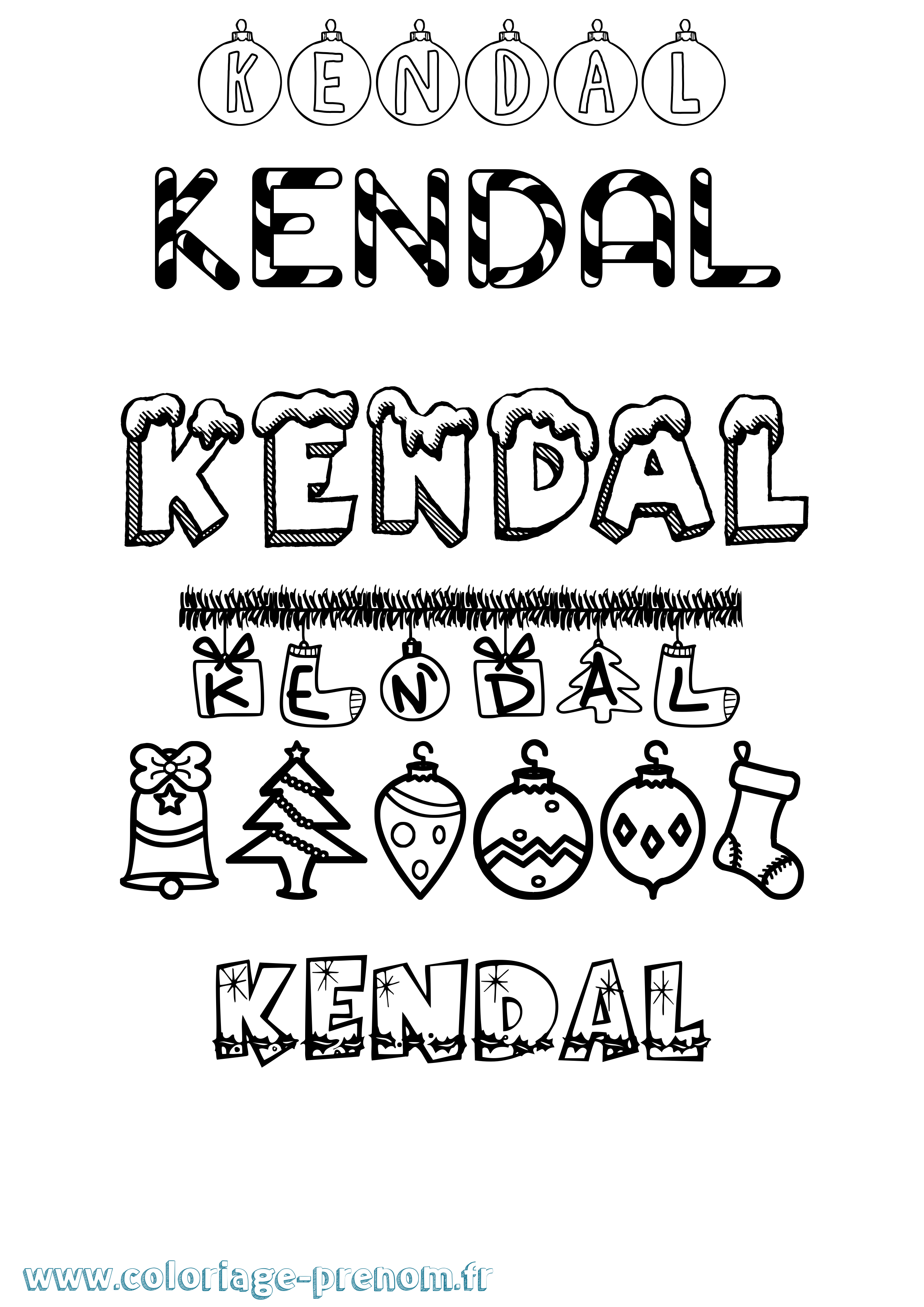 Coloriage prénom Kendal Noël