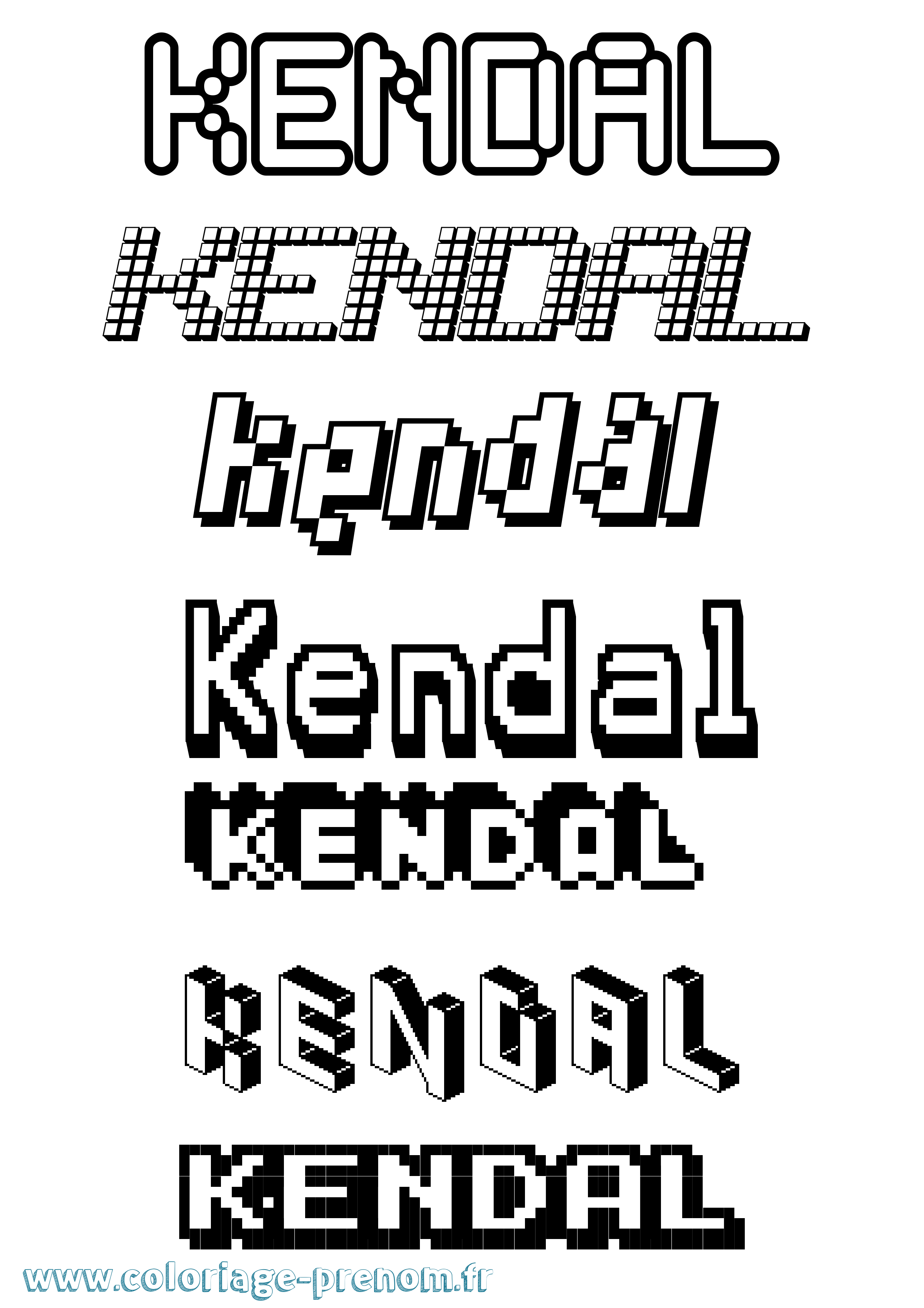 Coloriage prénom Kendal Pixel
