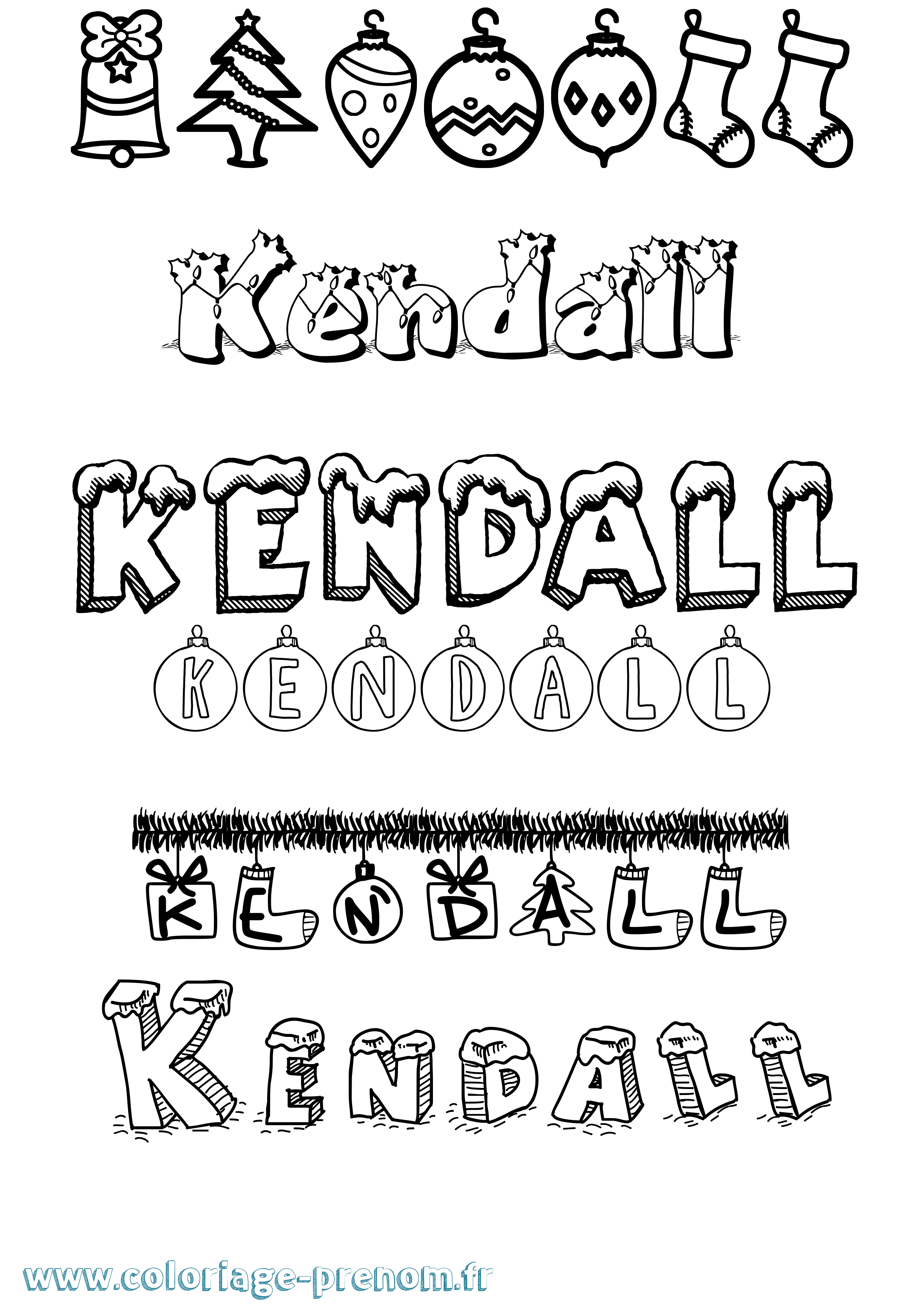 Coloriage Kendall Noël Coloriage prénom Kendall Noël