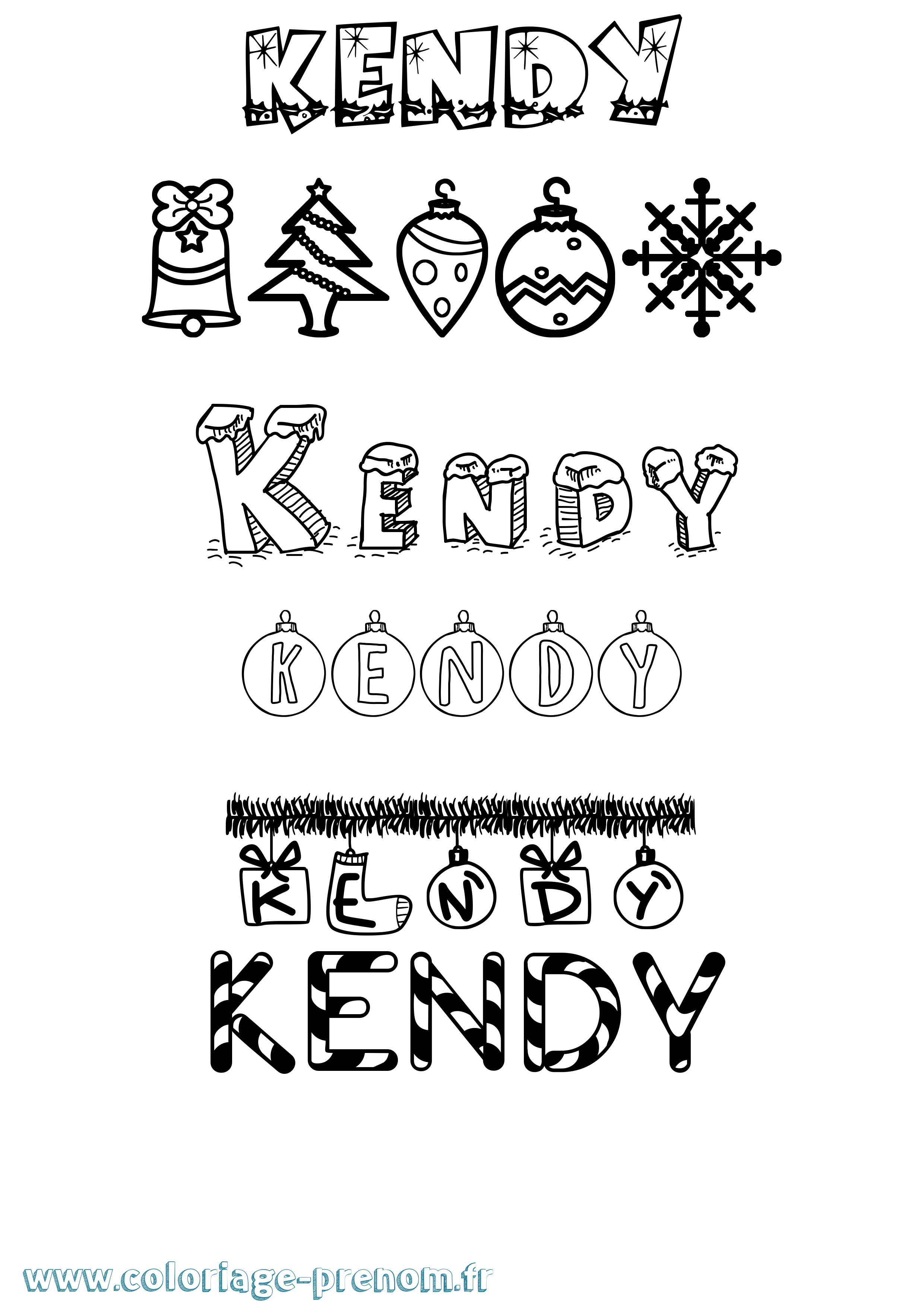 Coloriage prénom Kendy Noël