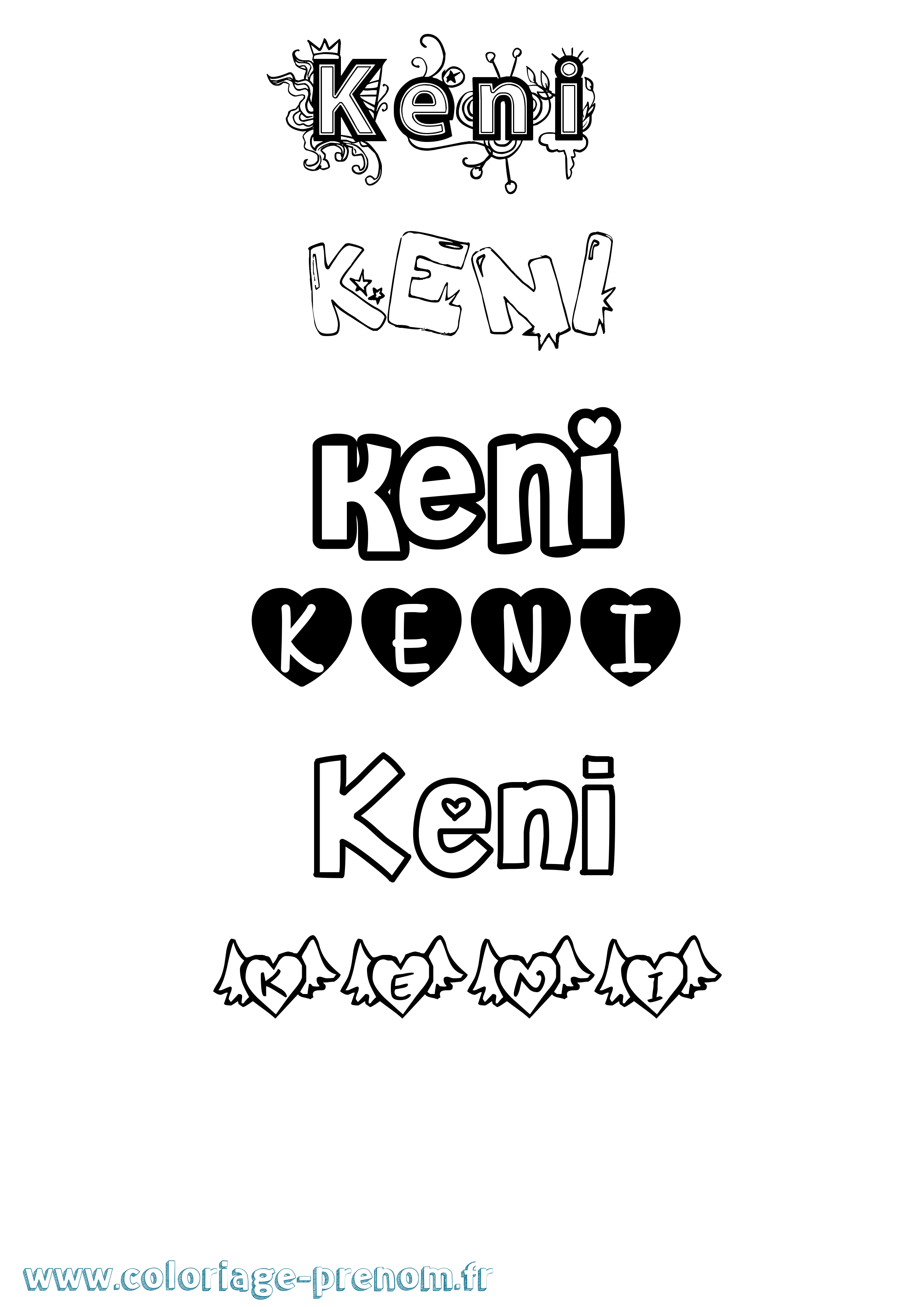 Coloriage prénom Keni Girly