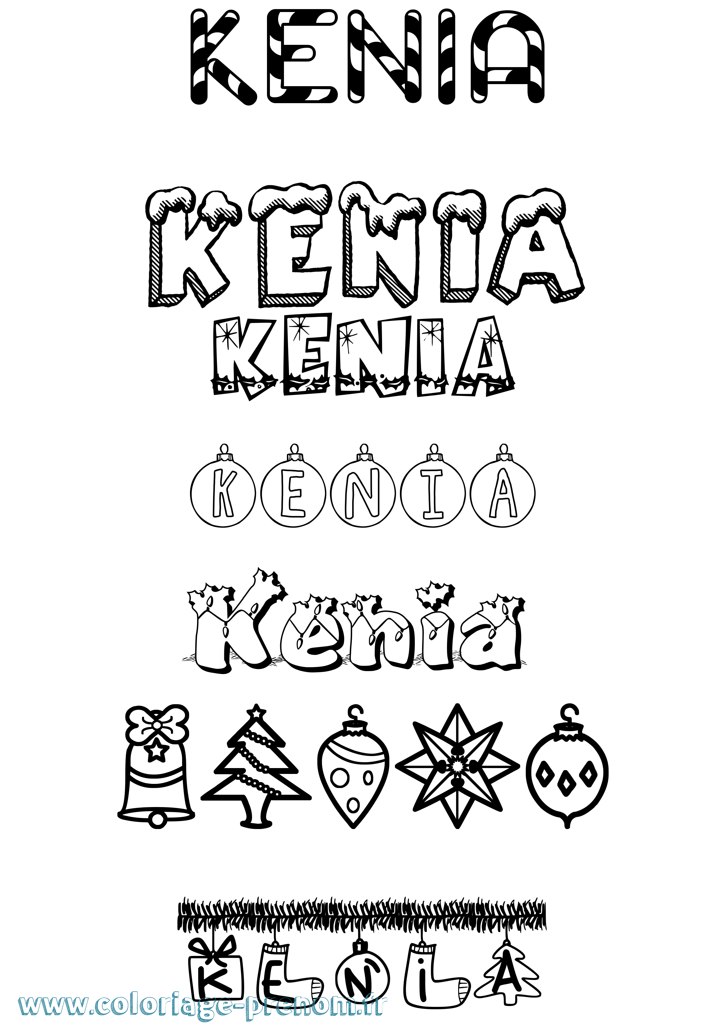 Coloriage prénom Kenia Noël