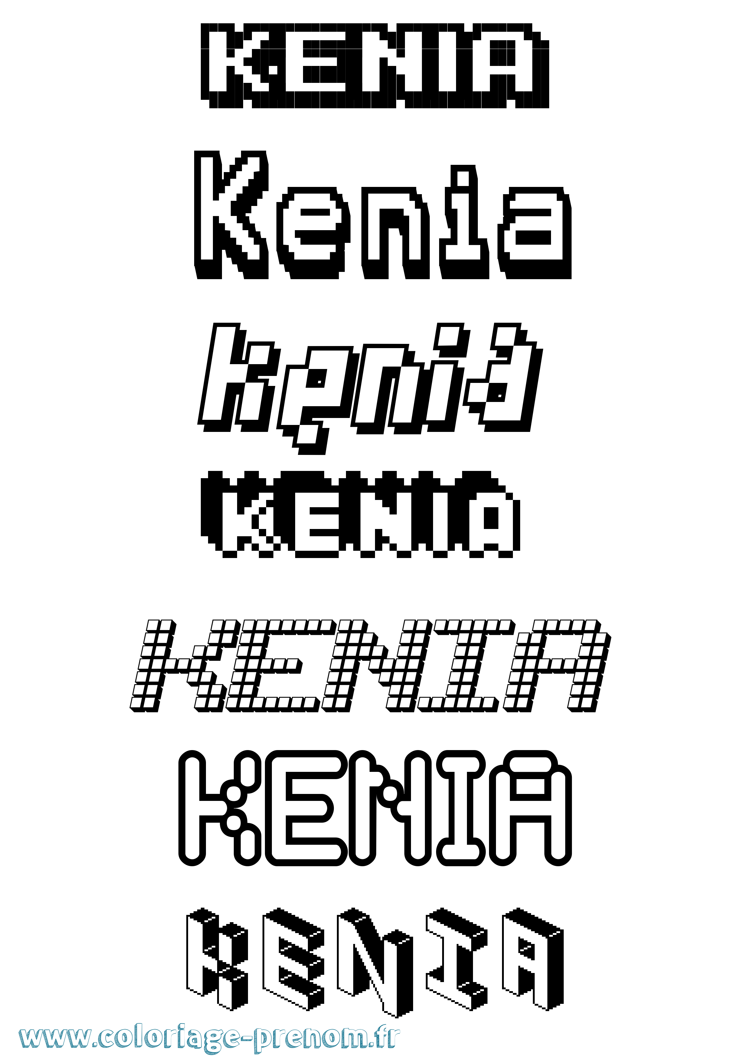 Coloriage prénom Kenia Pixel