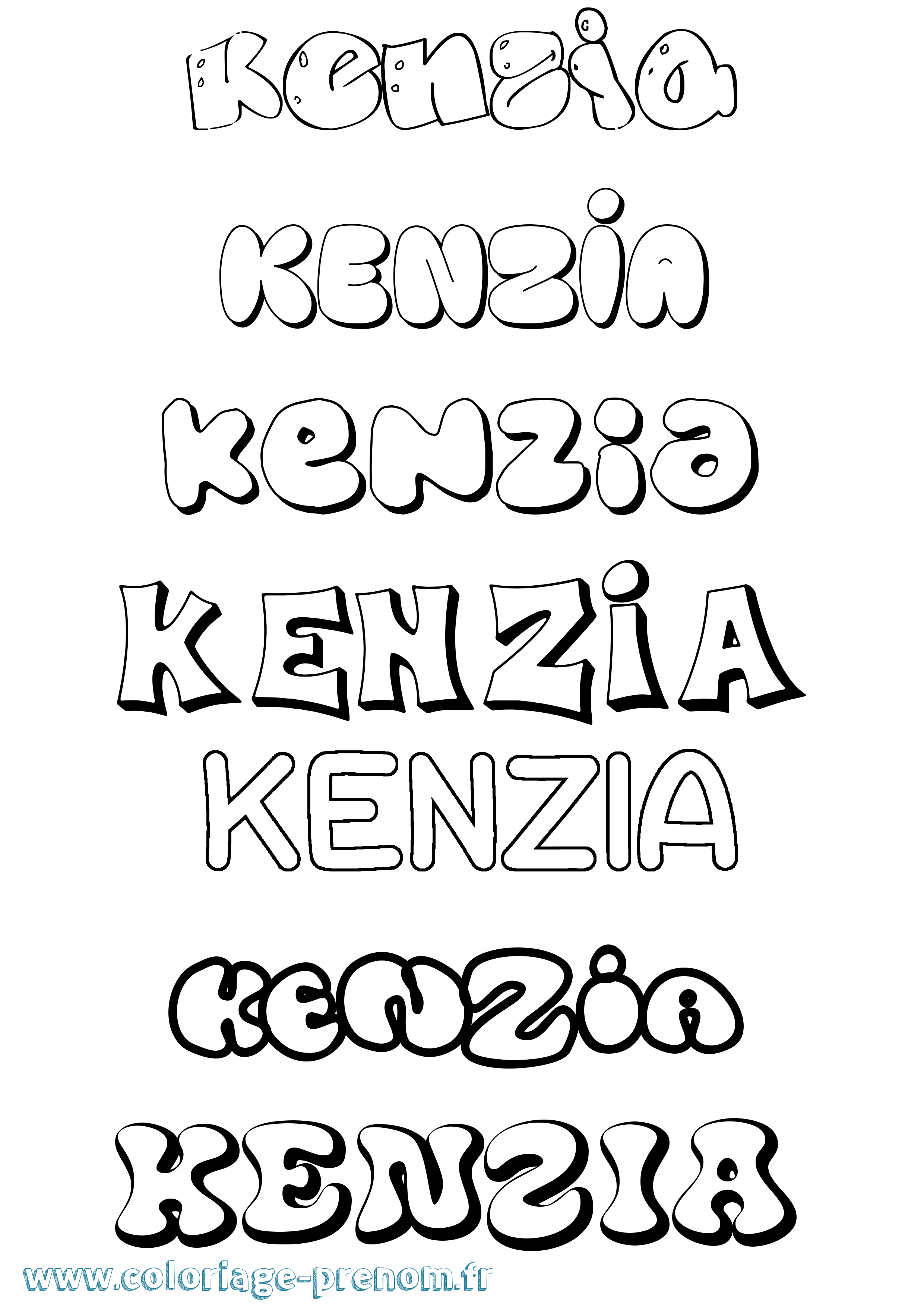 Coloriage prénom Kenzia Bubble