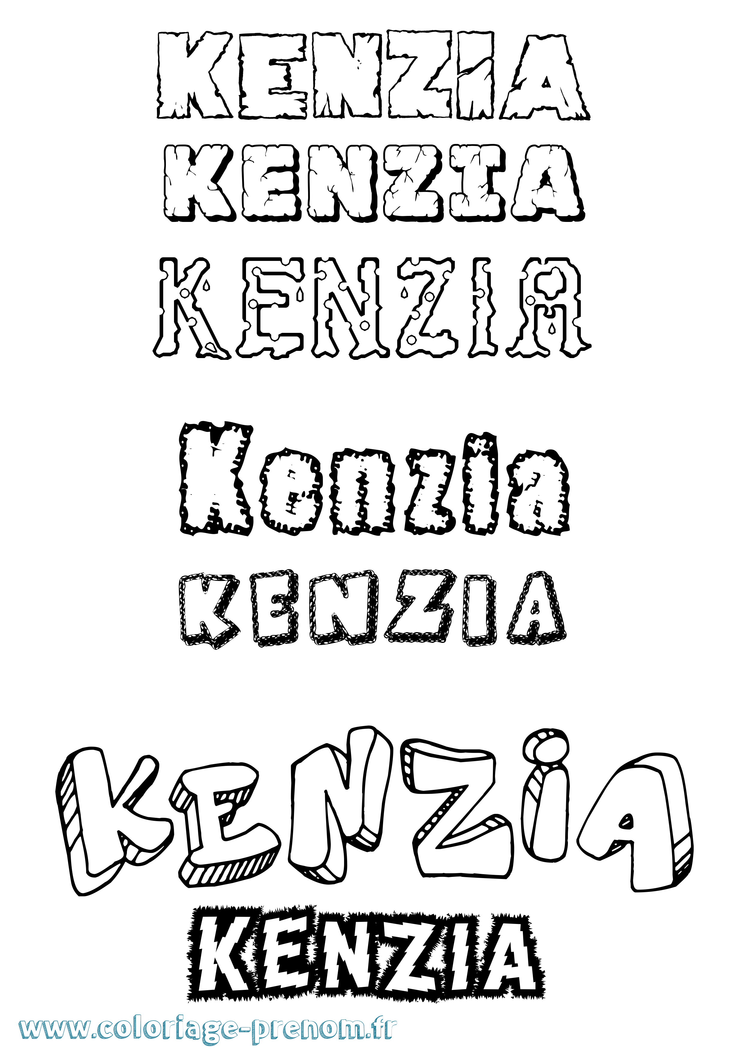 Coloriage prénom Kenzia Destructuré