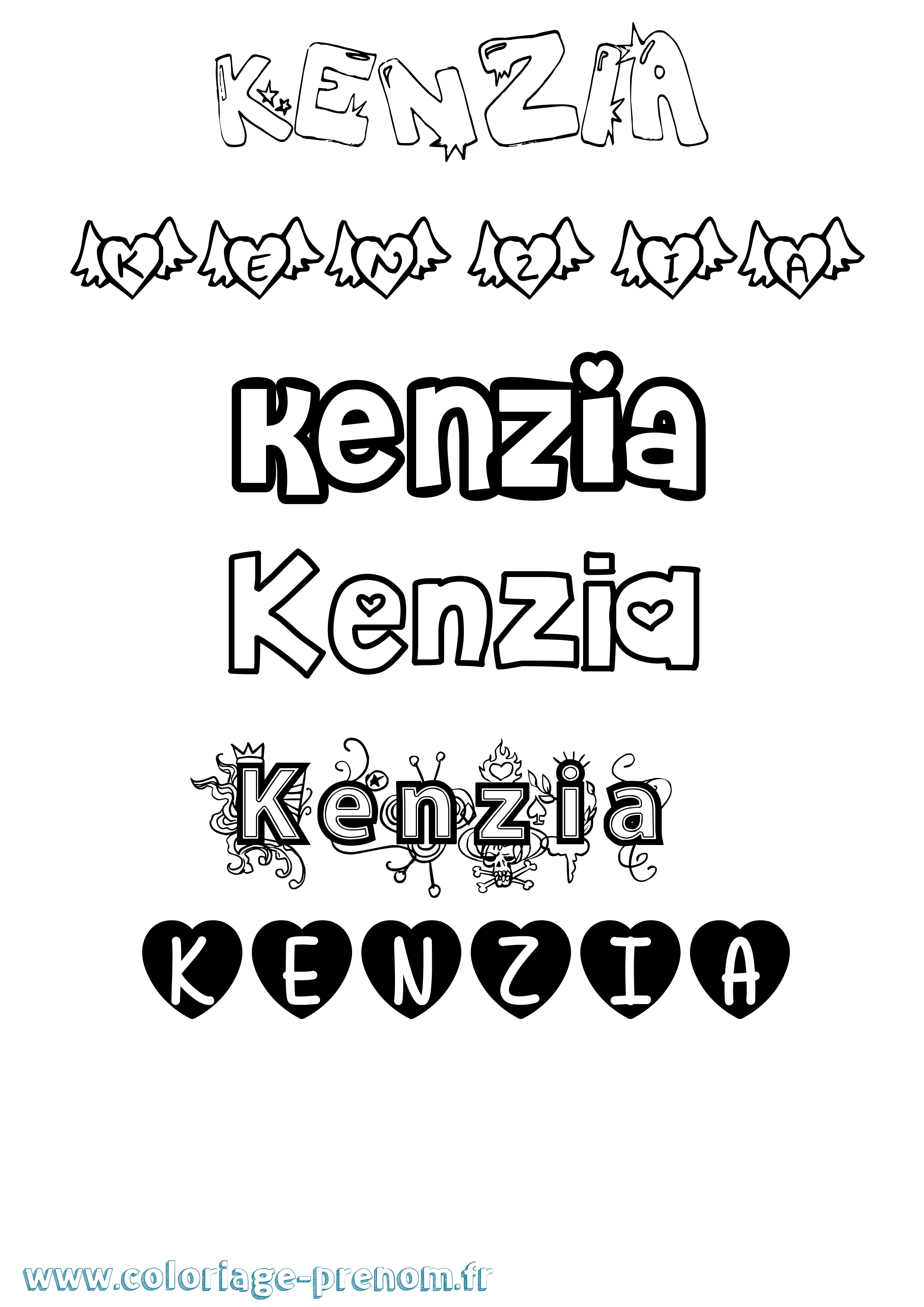 Coloriage prénom Kenzia Girly