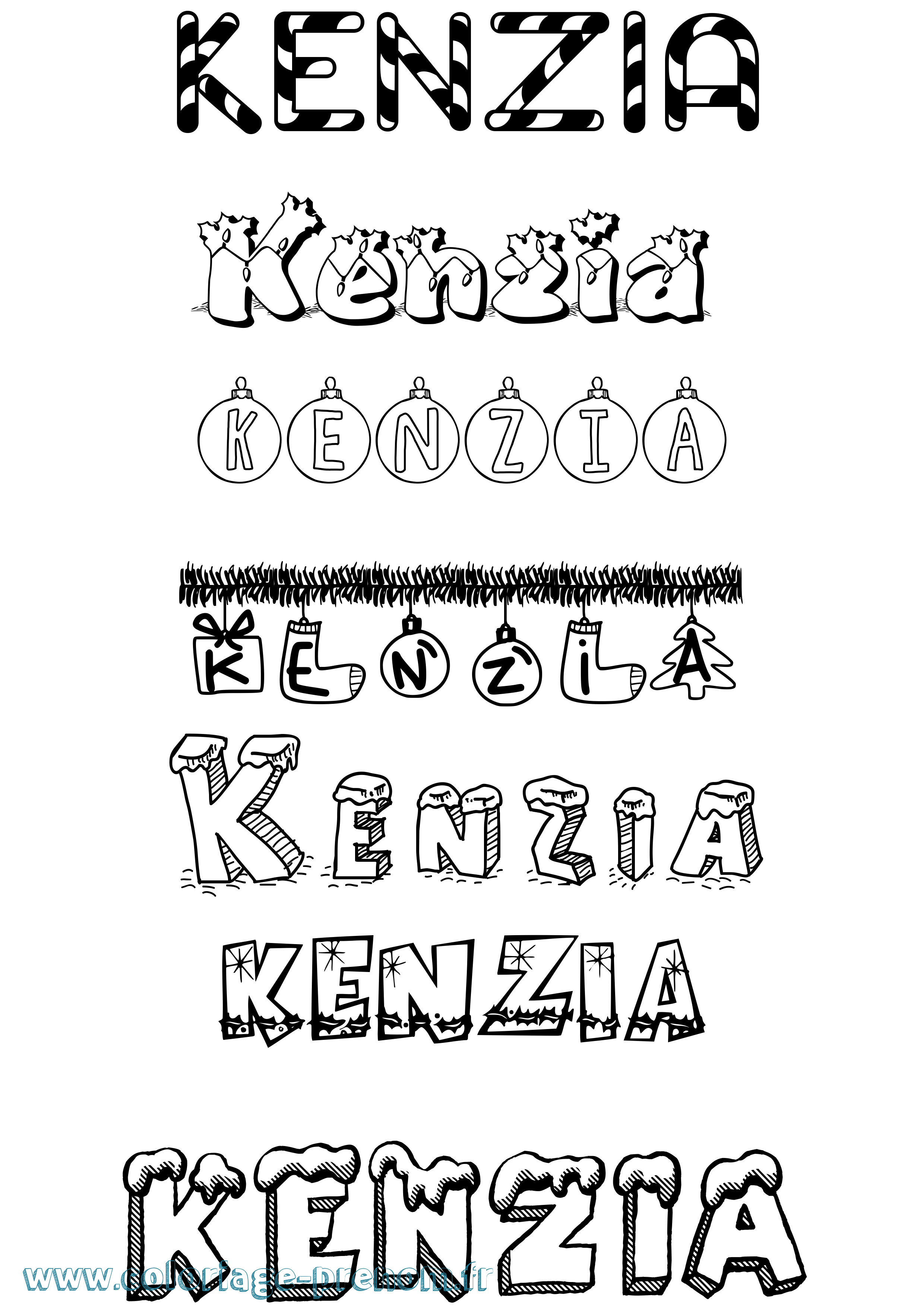 Coloriage prénom Kenzia Noël