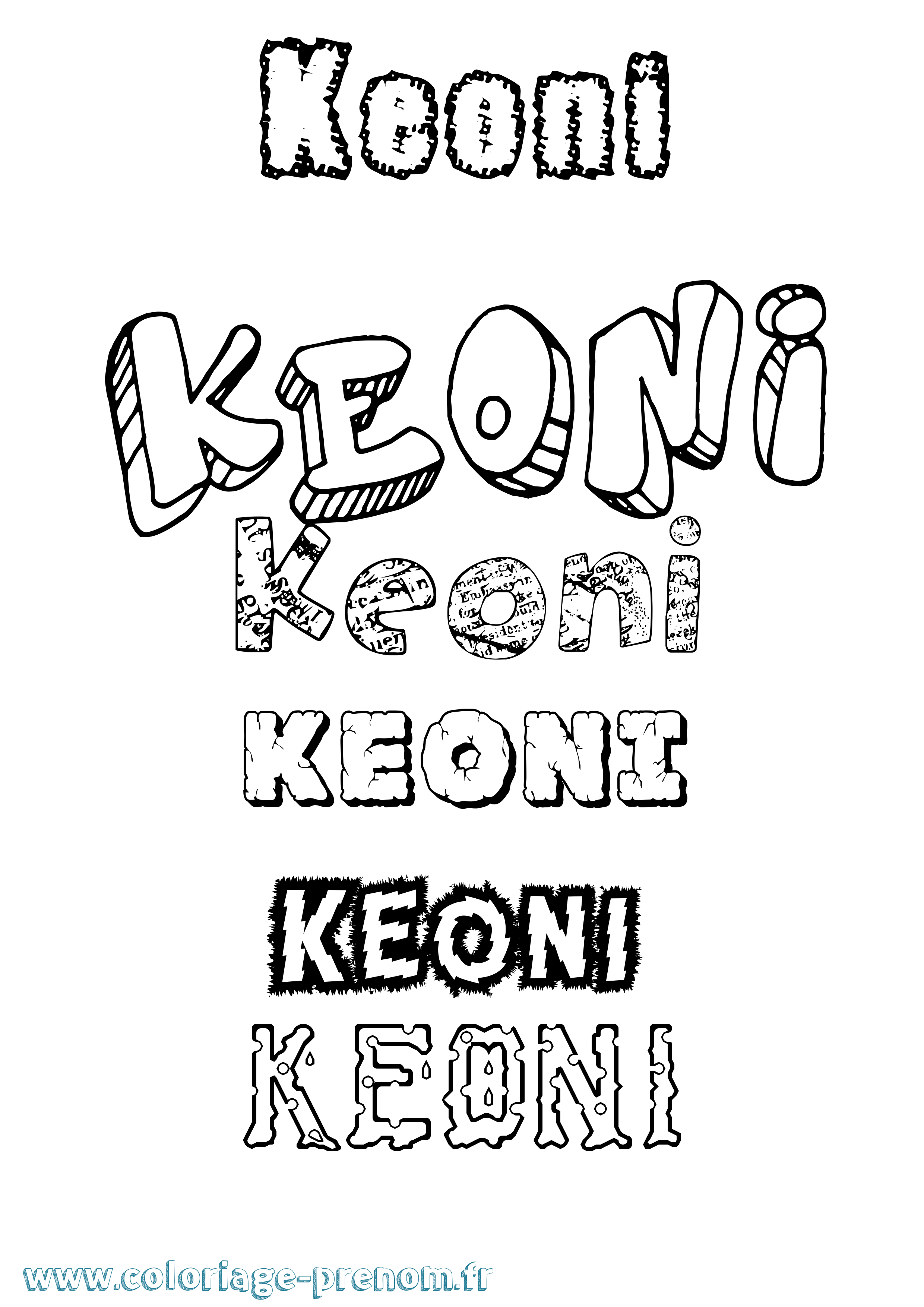 Coloriage prénom Keoni Destructuré
