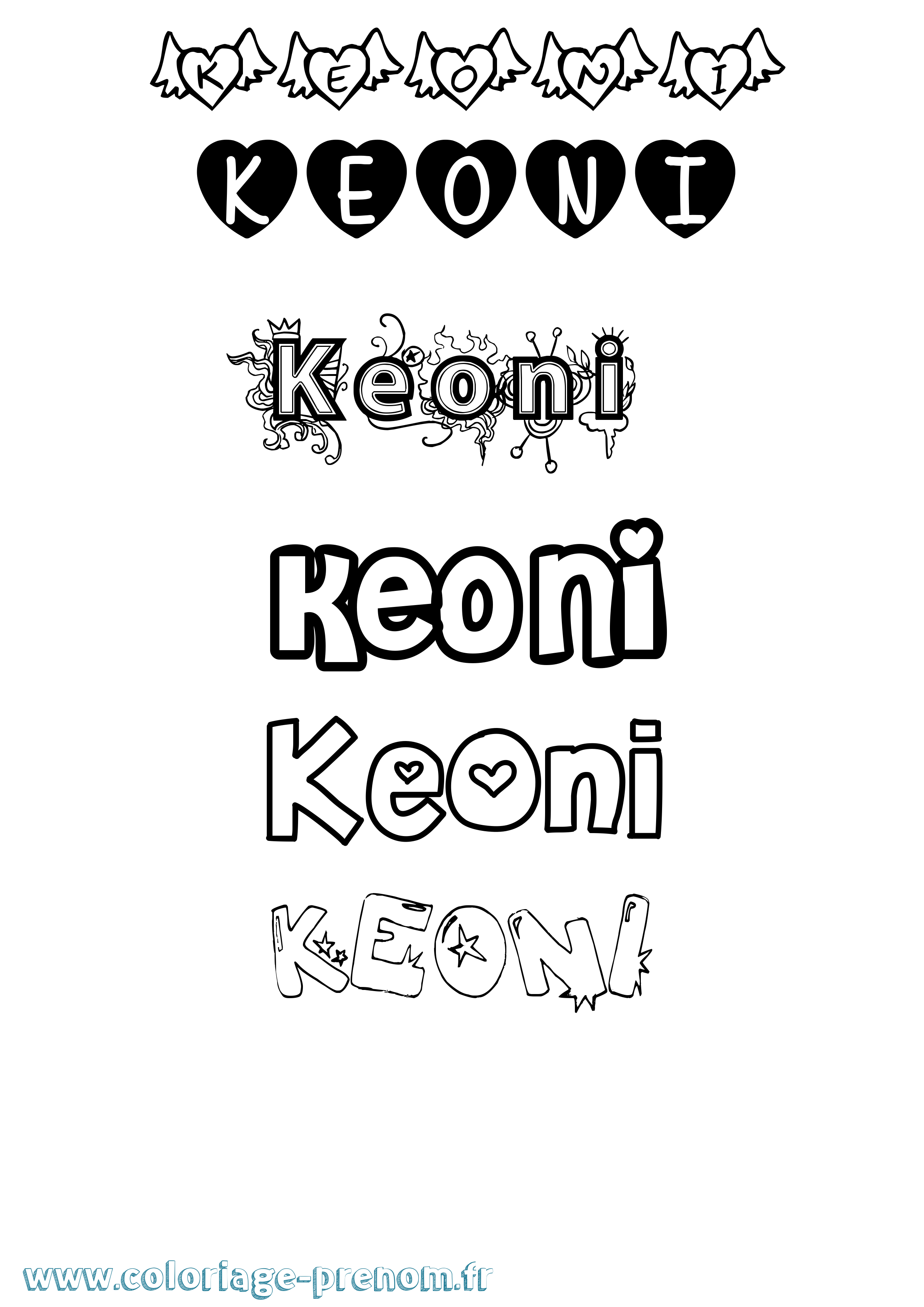 Coloriage prénom Keoni Girly