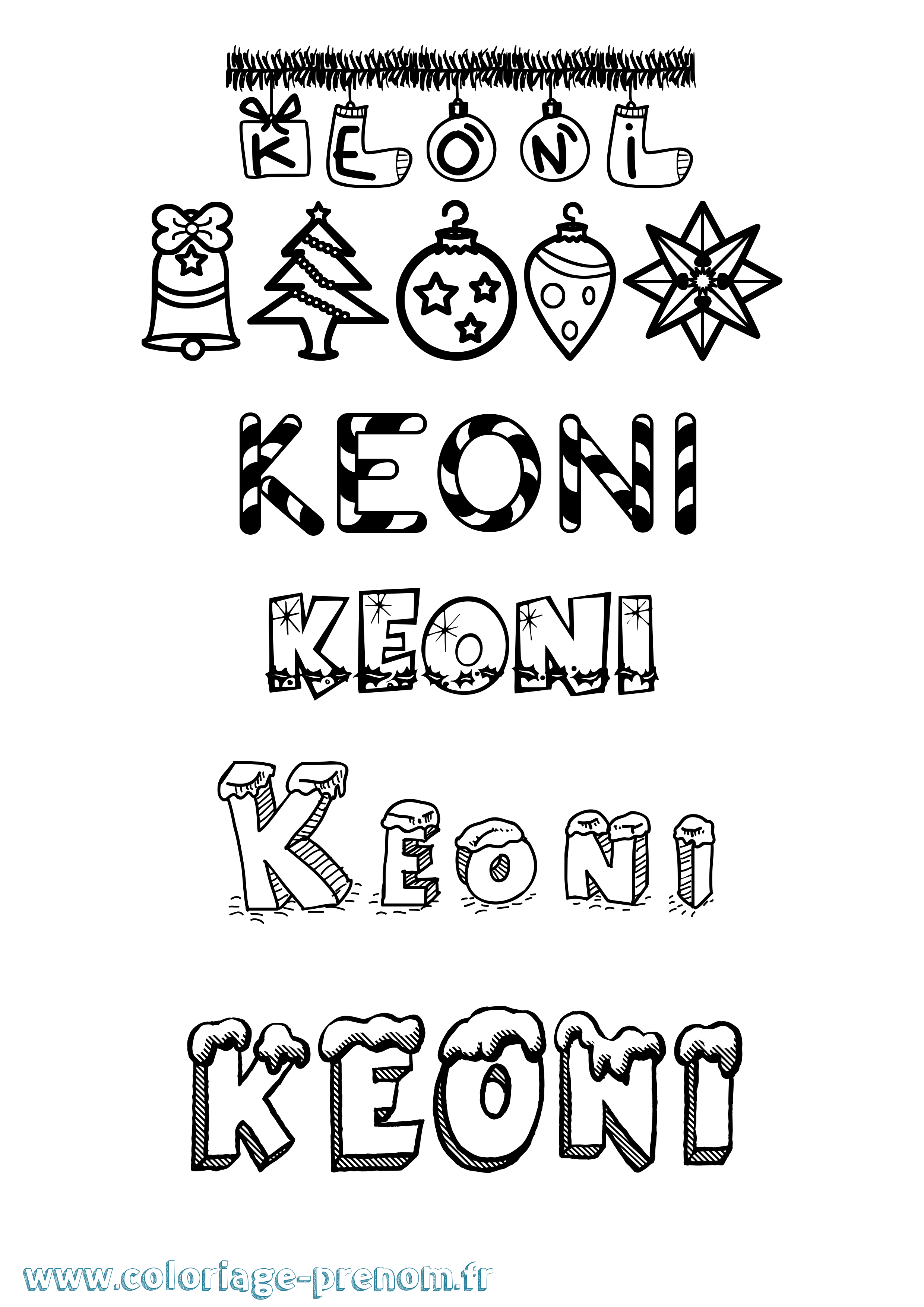 Coloriage prénom Keoni Noël