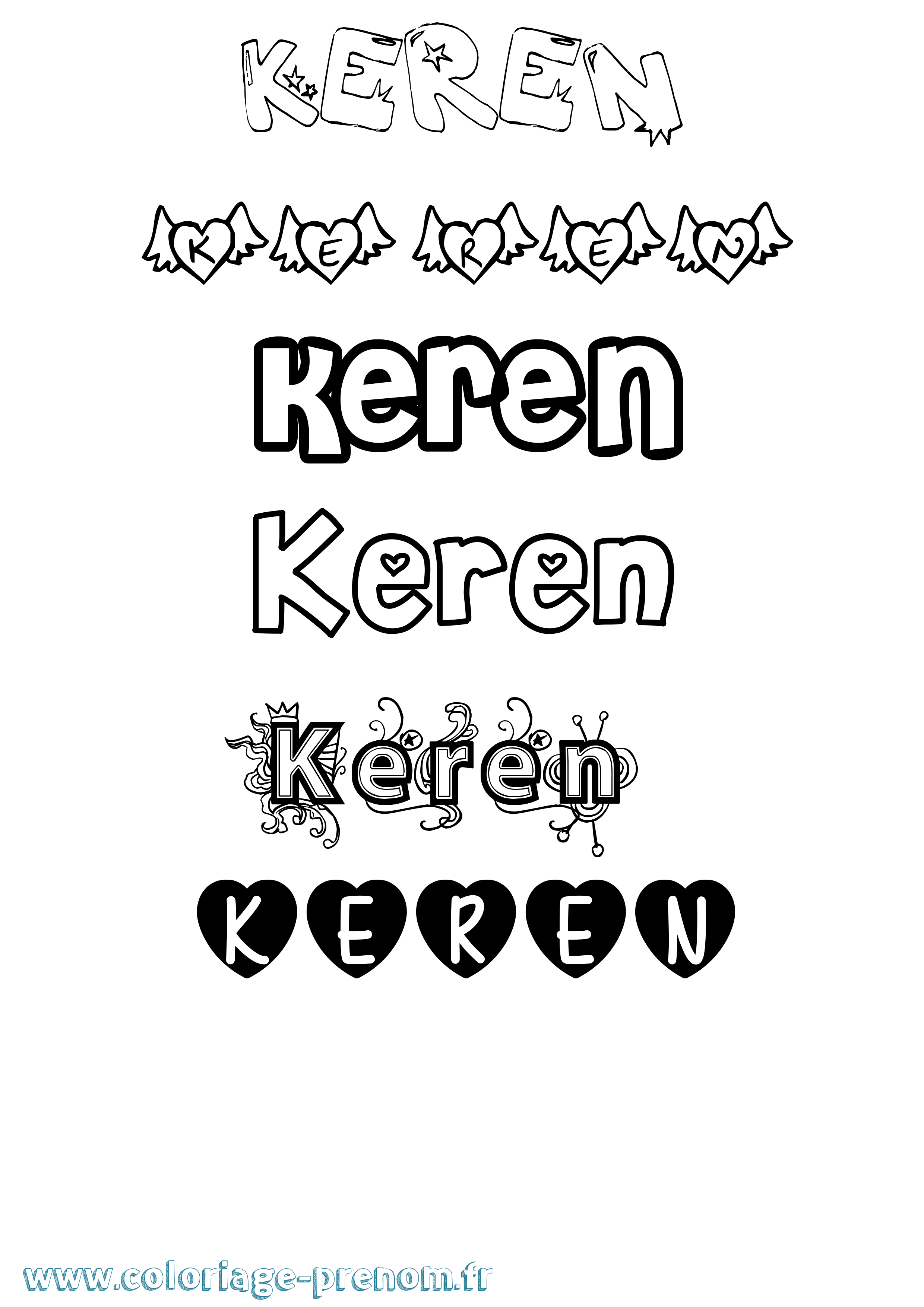 Coloriage prénom Keren Girly