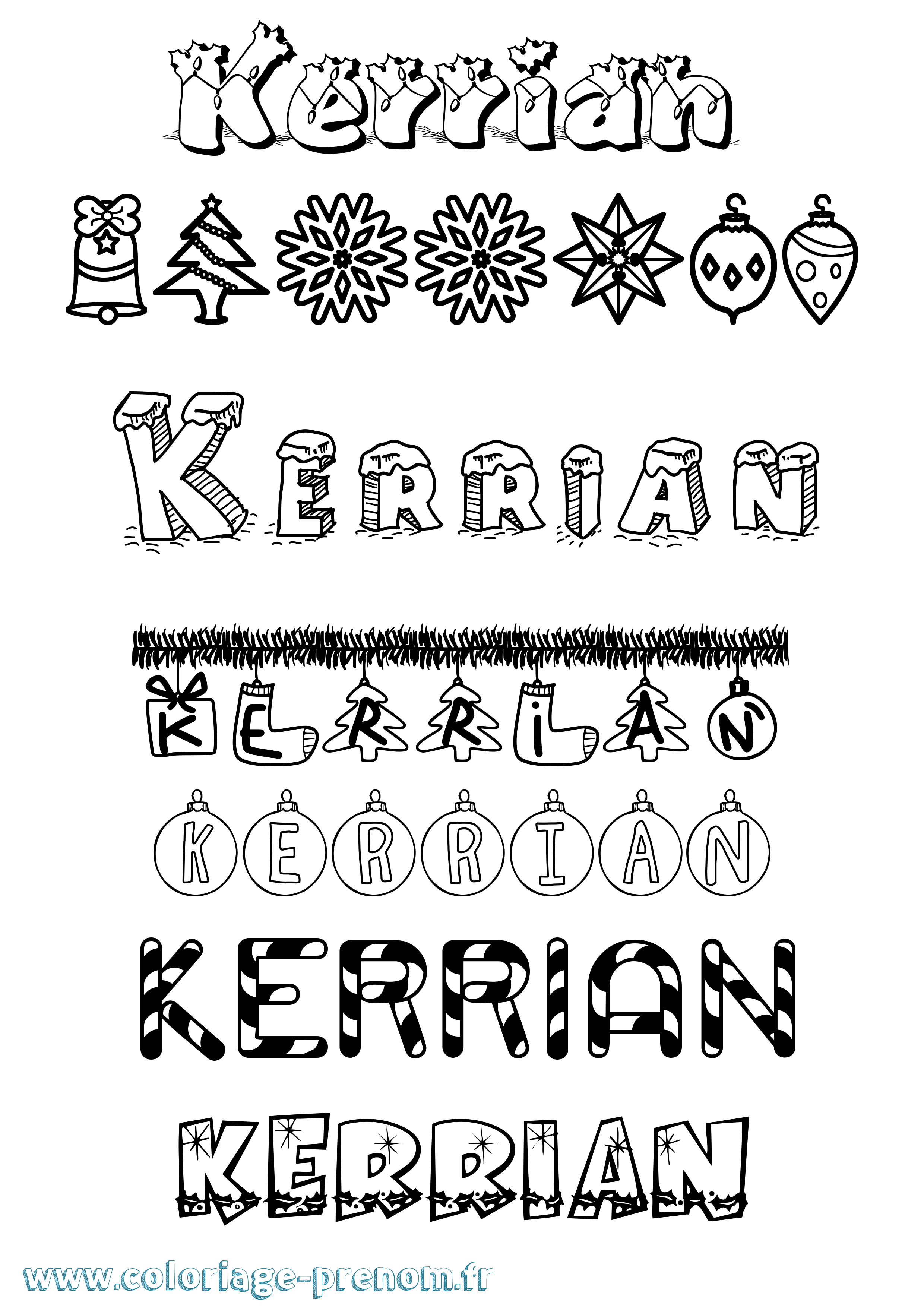 Coloriage Kerrian Noël Coloriage prénom Kerrian Noël