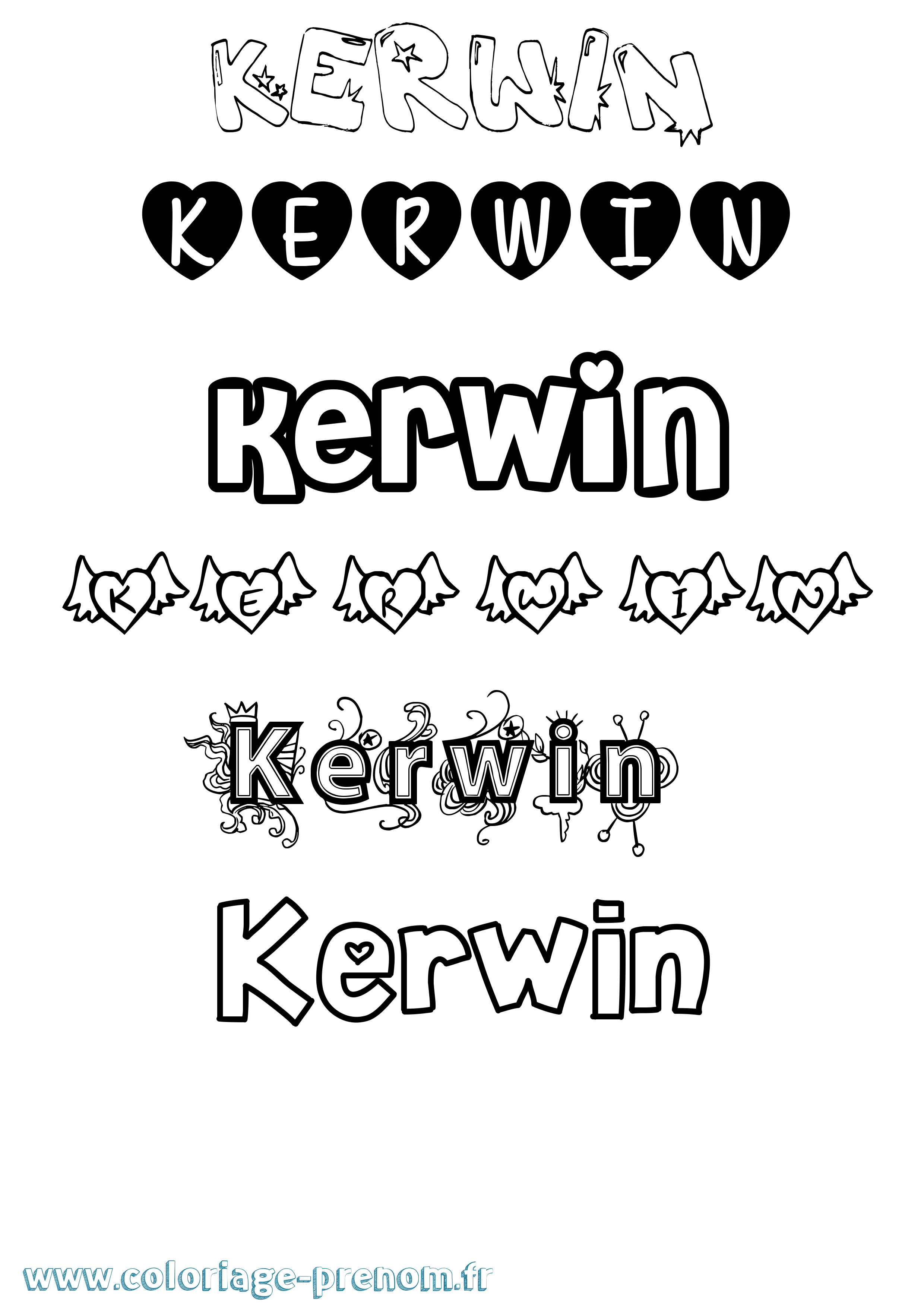 Coloriage prénom Kerwin Girly
