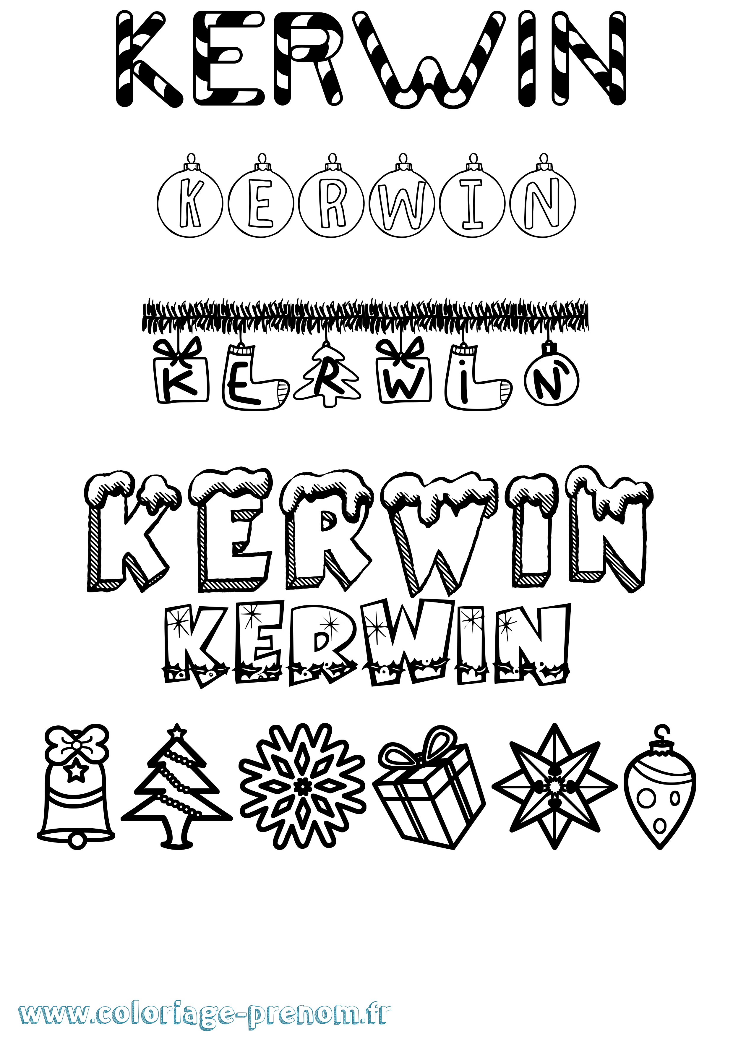 Coloriage prénom Kerwin Noël