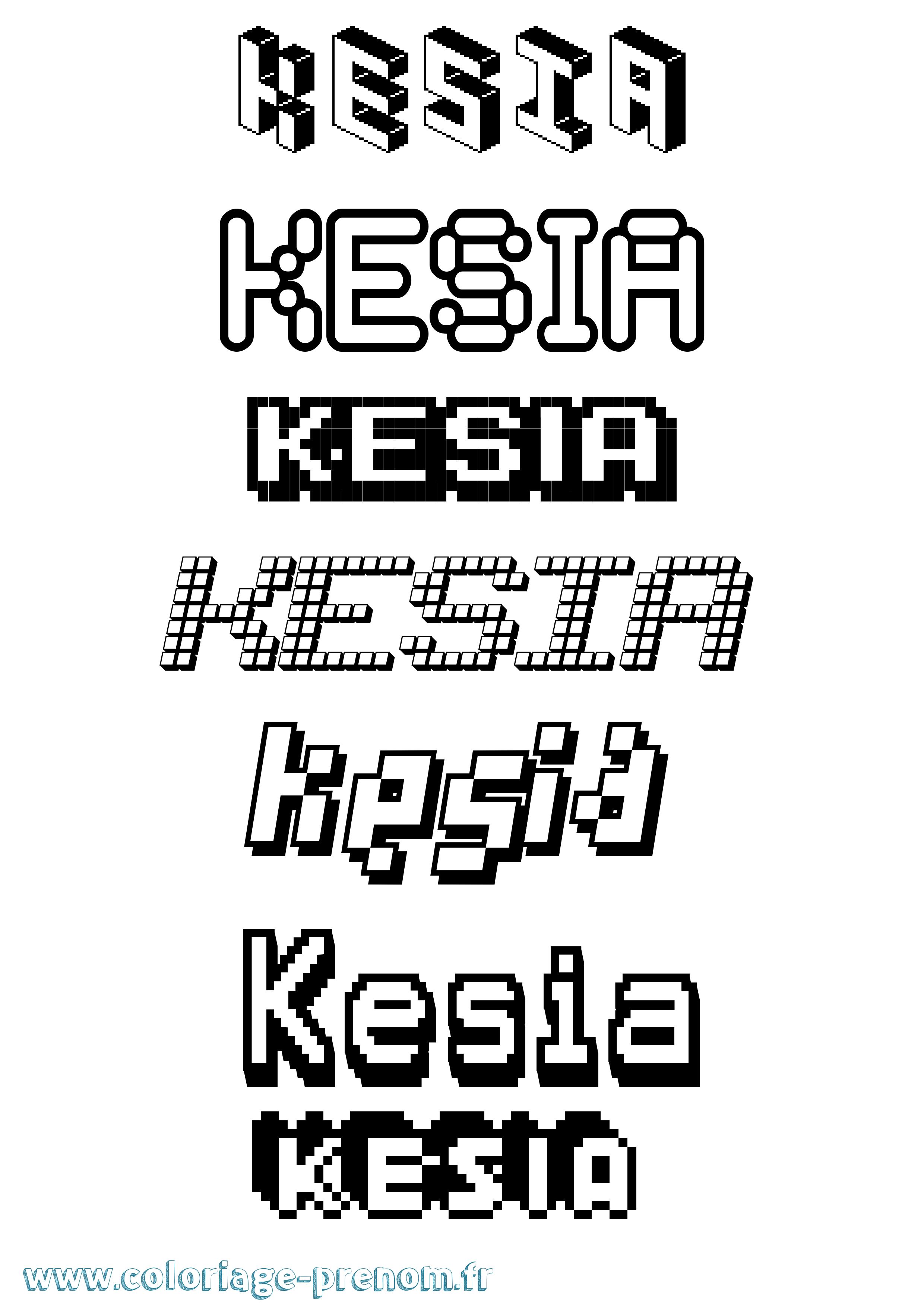 Coloriage prénom Kesia Pixel