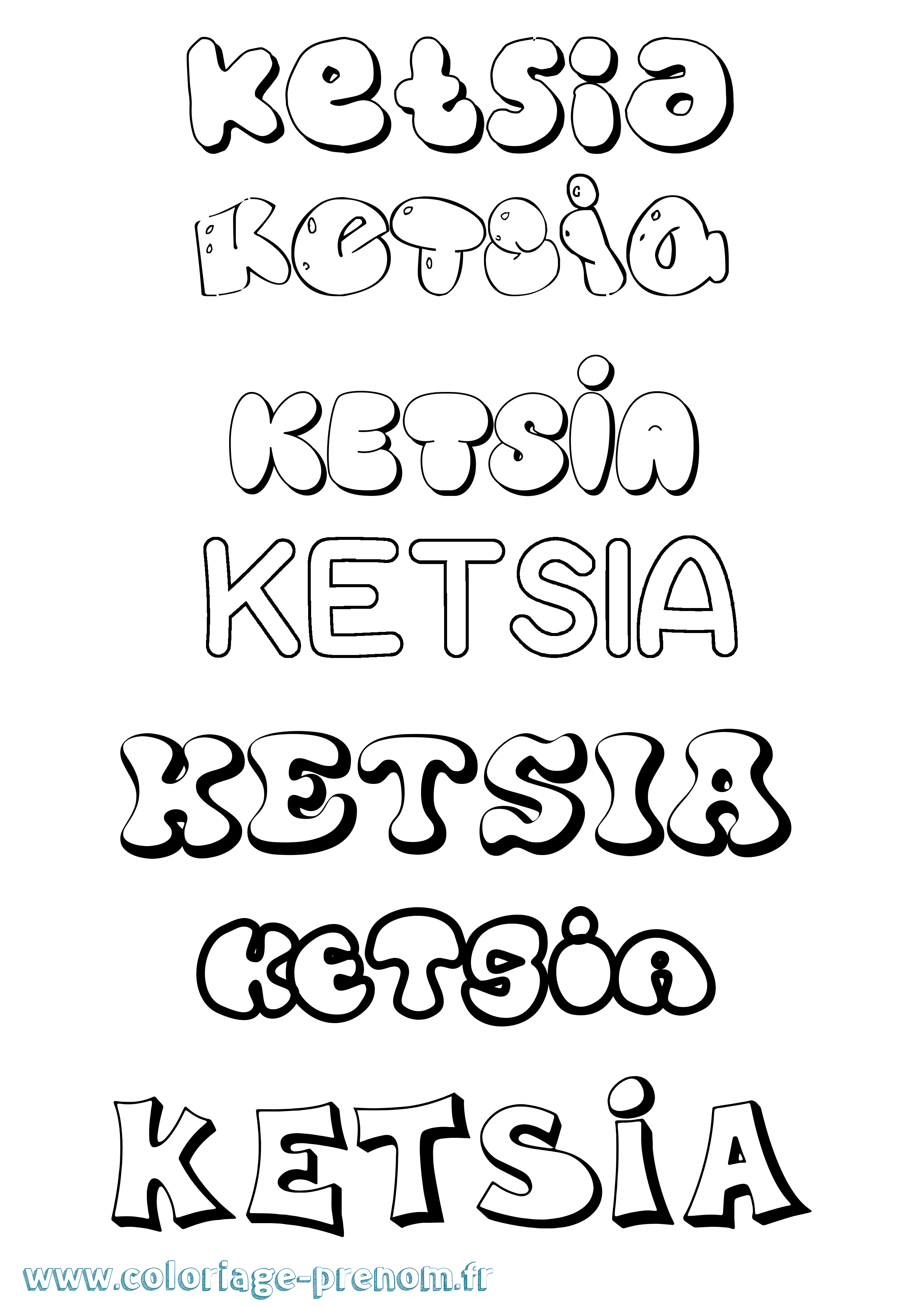 Coloriage prénom Ketsia Bubble
