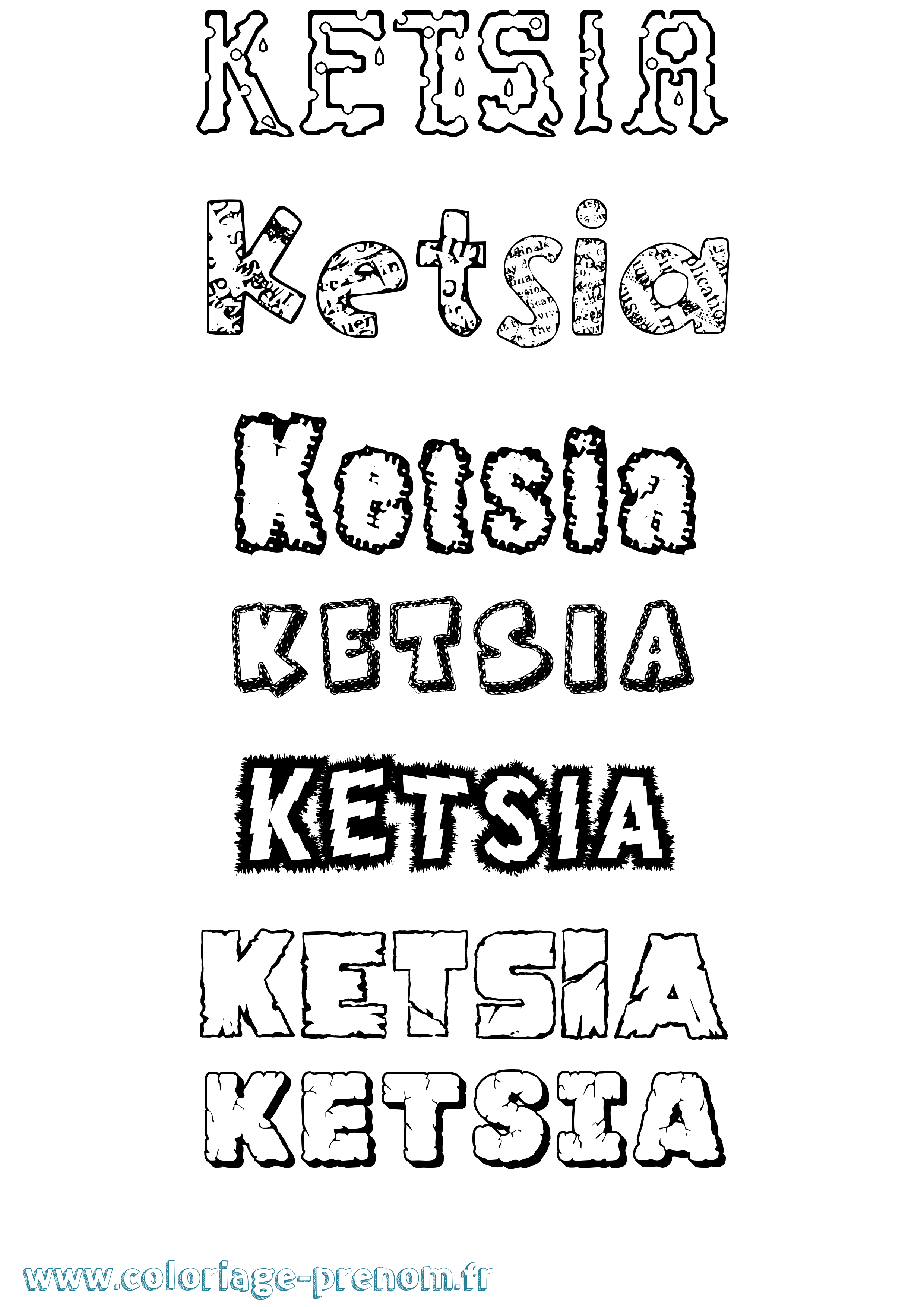 Coloriage prénom Ketsia Destructuré