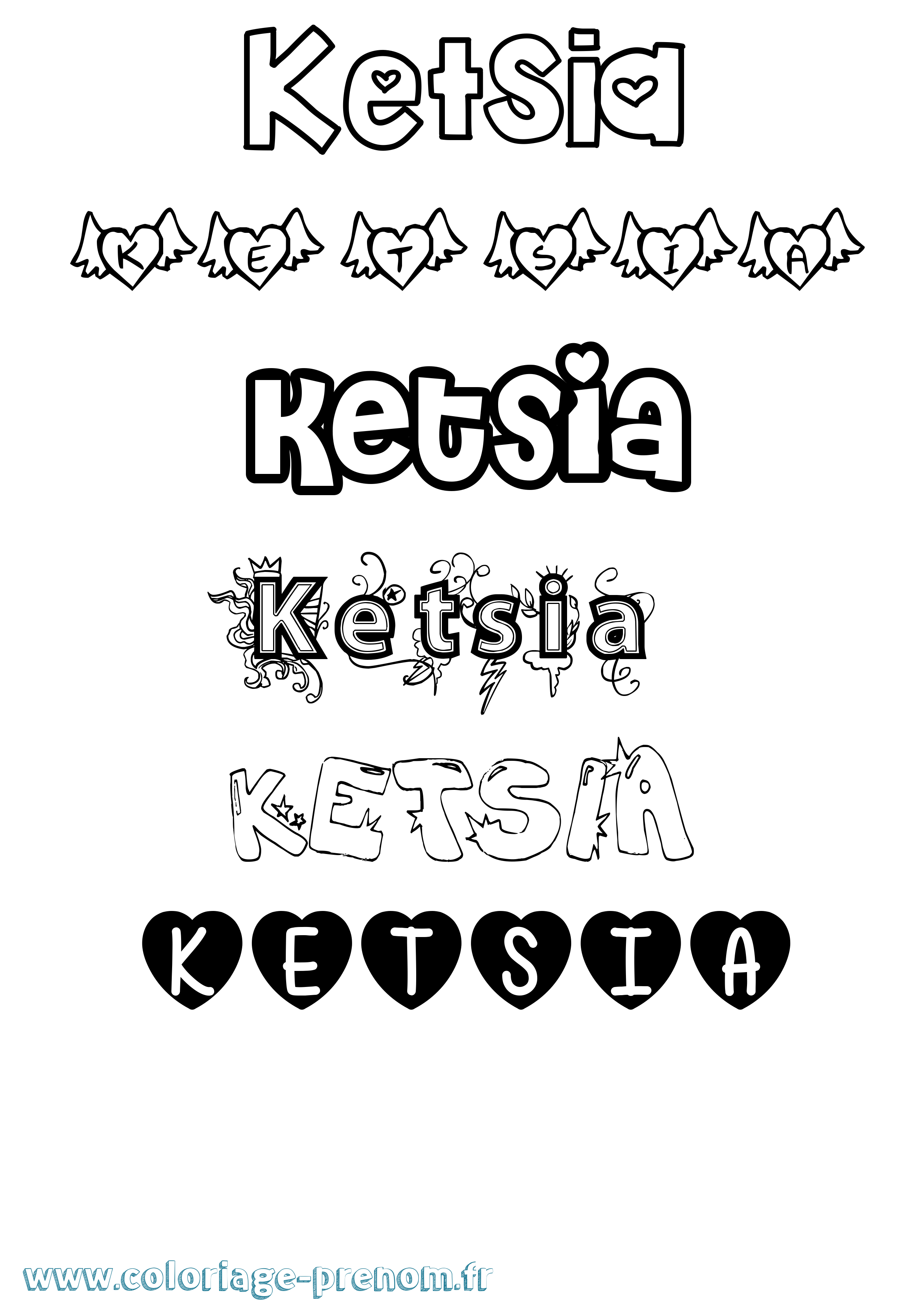 Coloriage prénom Ketsia Girly