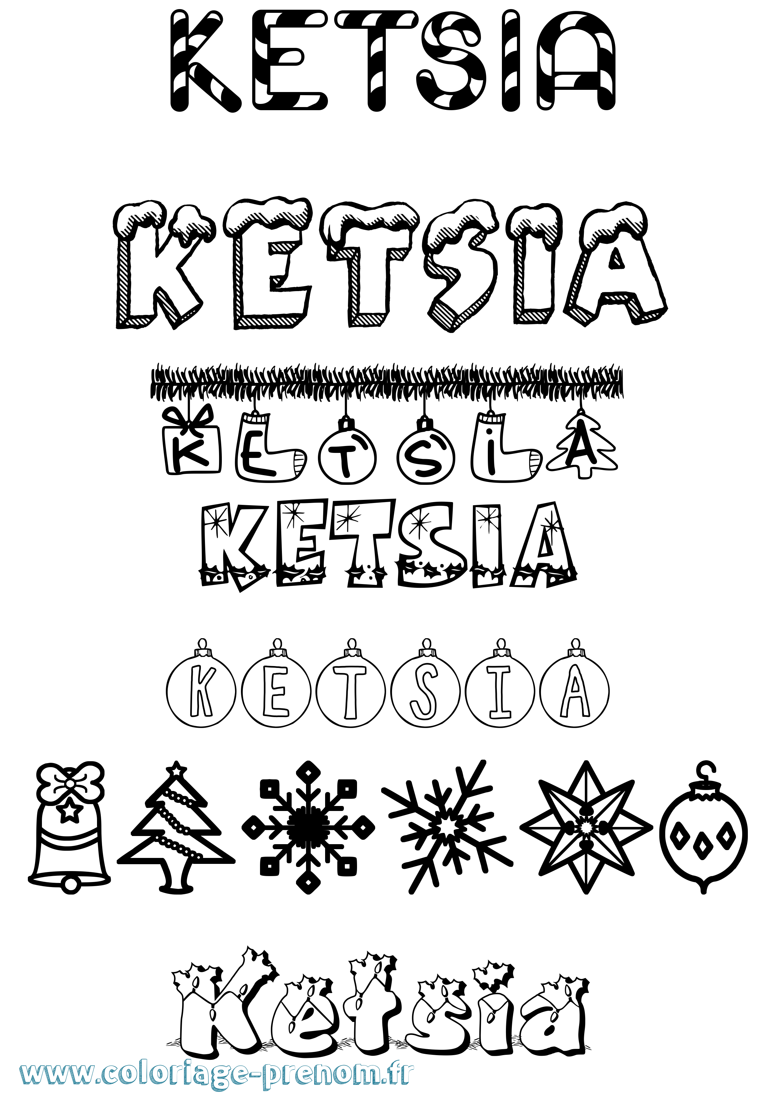 Coloriage Ketsia Noël Coloriage prénom Ketsia Noël