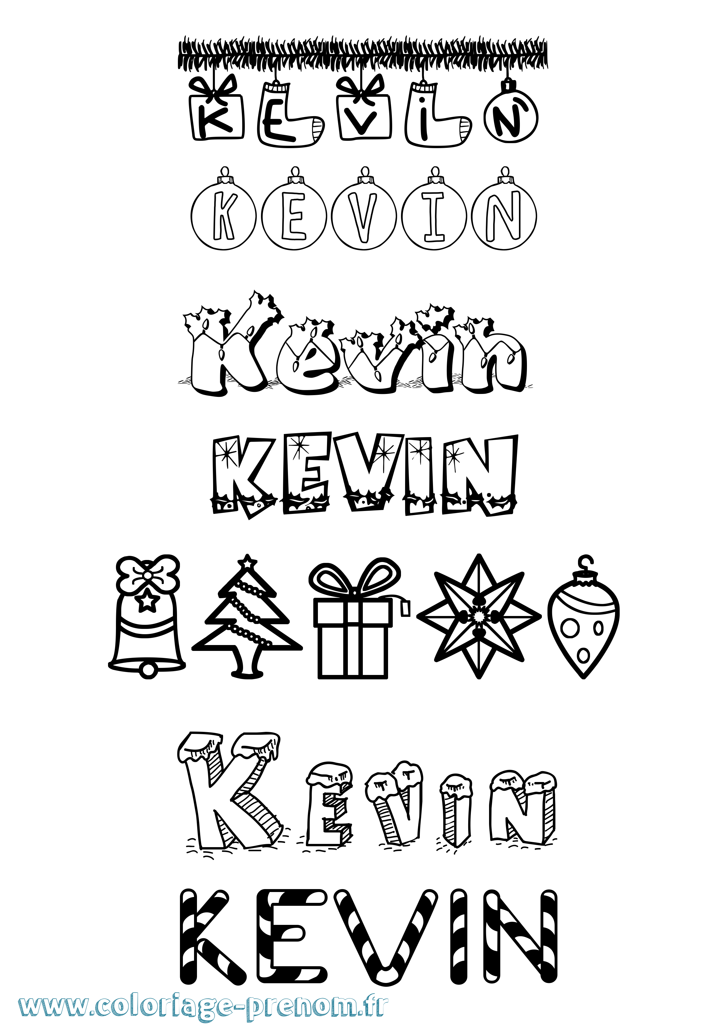 Coloriage prénom Kevin Noël