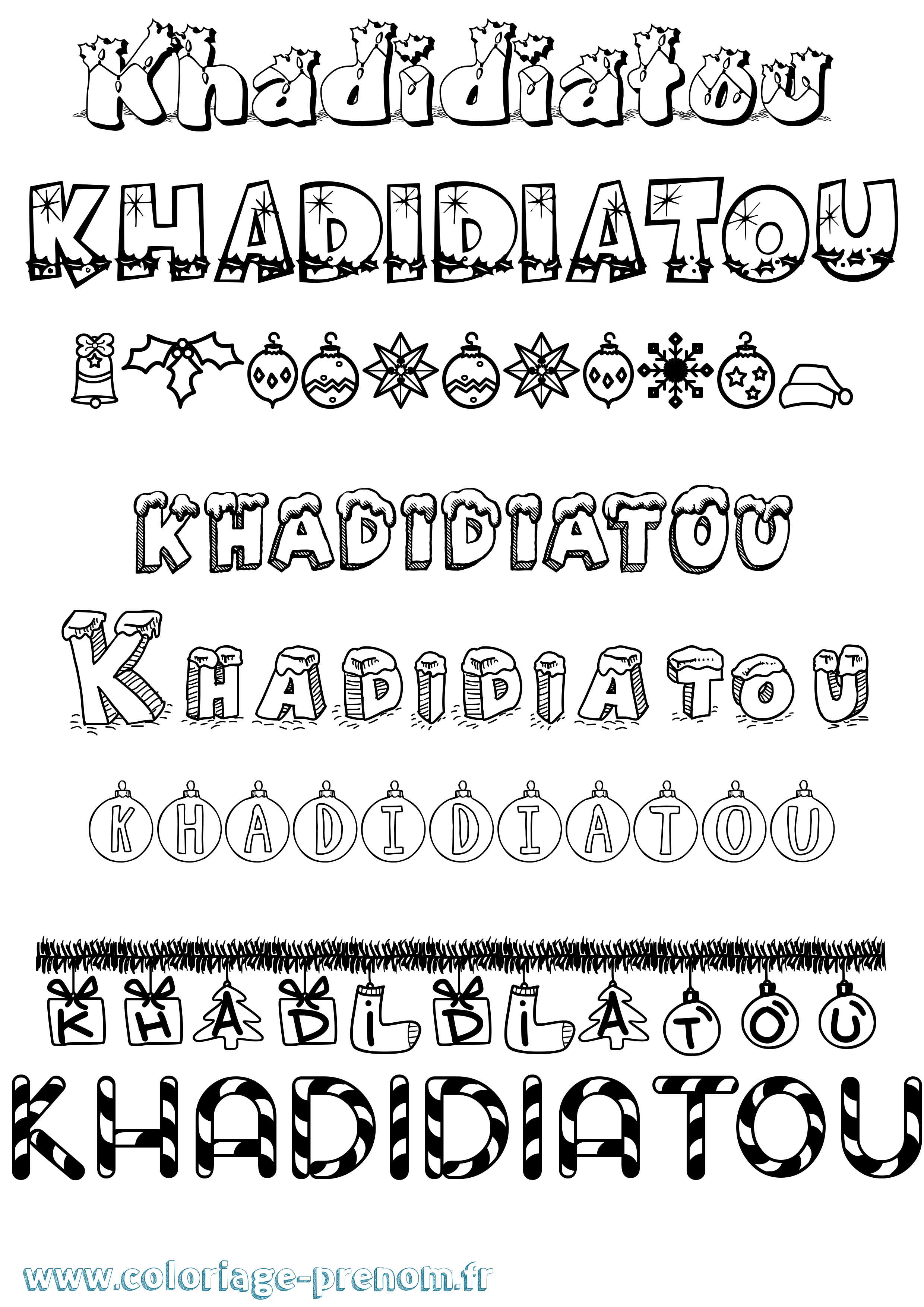 Coloriage Khadidiatou Noël Coloriage prénom Khadidiatou Noël